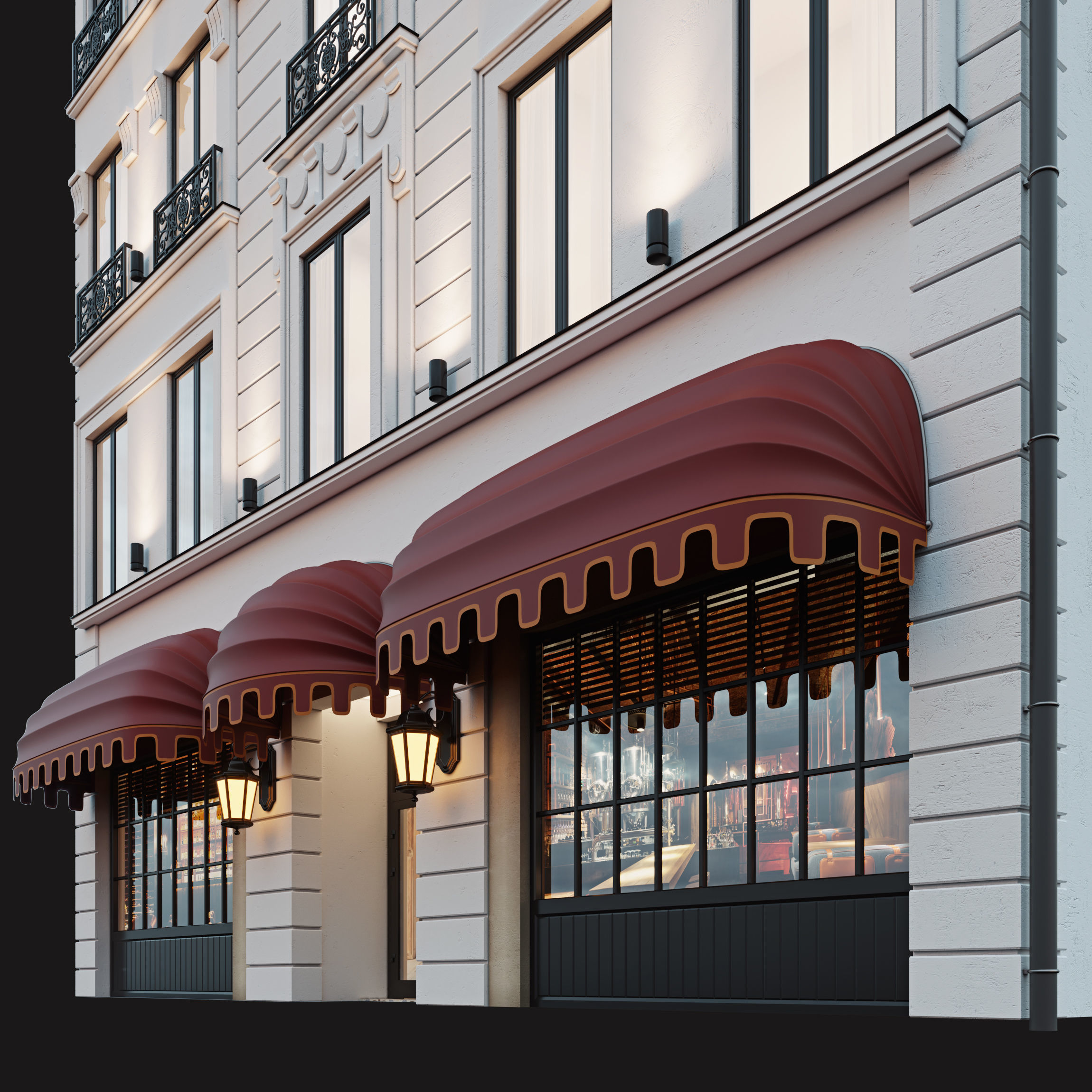 Classic hotel facade 3D model_4