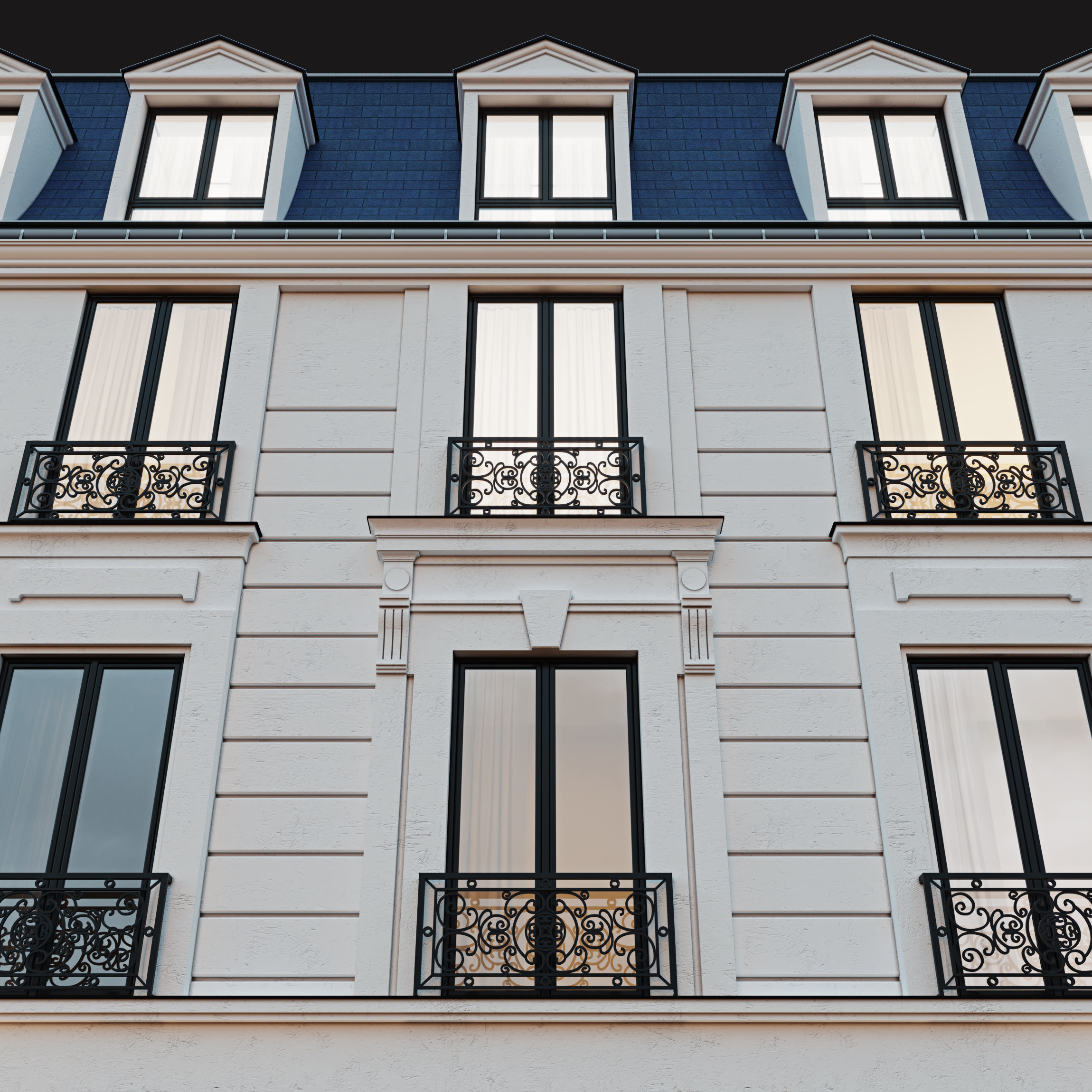 Classic hotel facade 3D model_6
