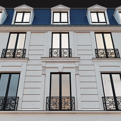 Classic hotel facade 3D model 7
