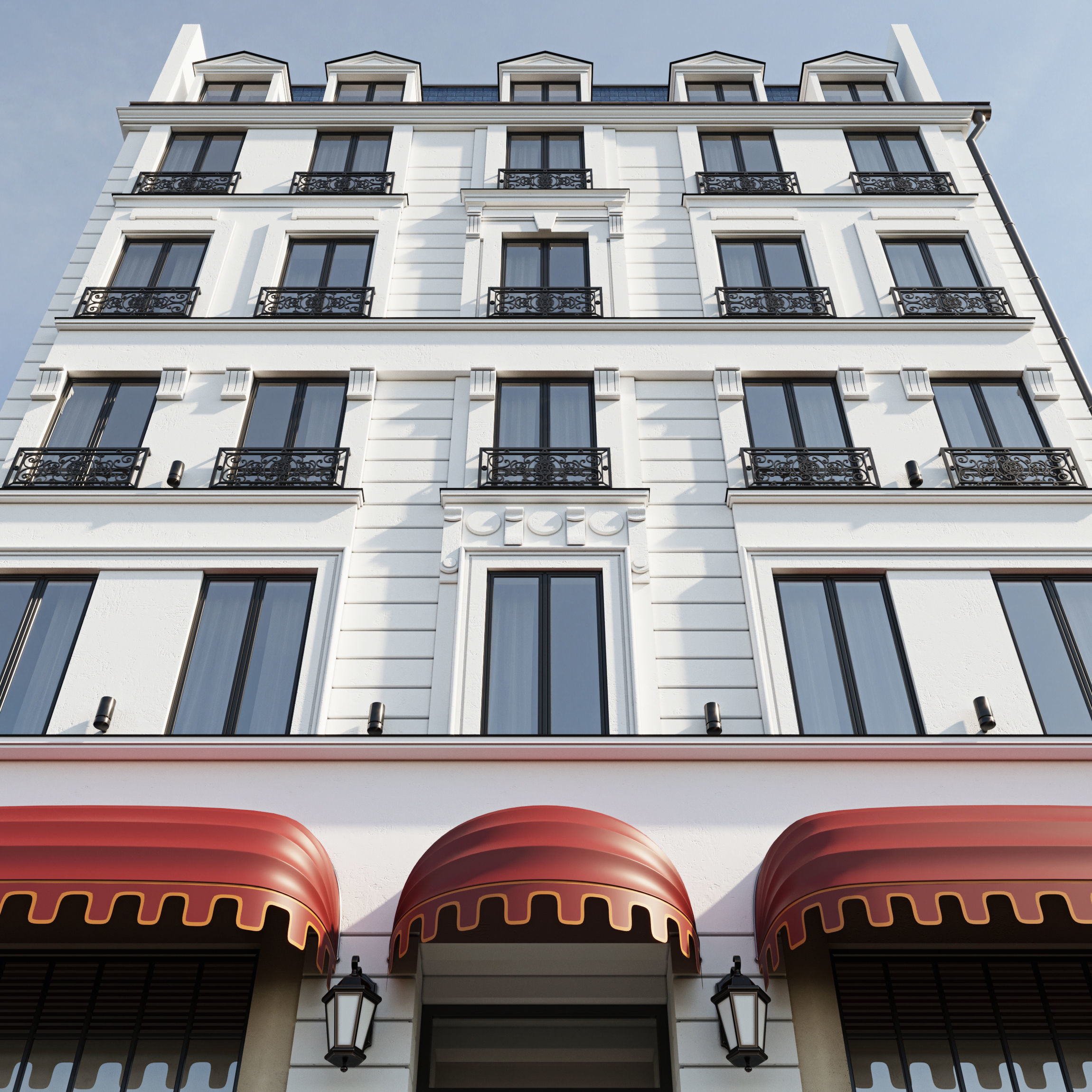 Classic hotel facade 3D model_9