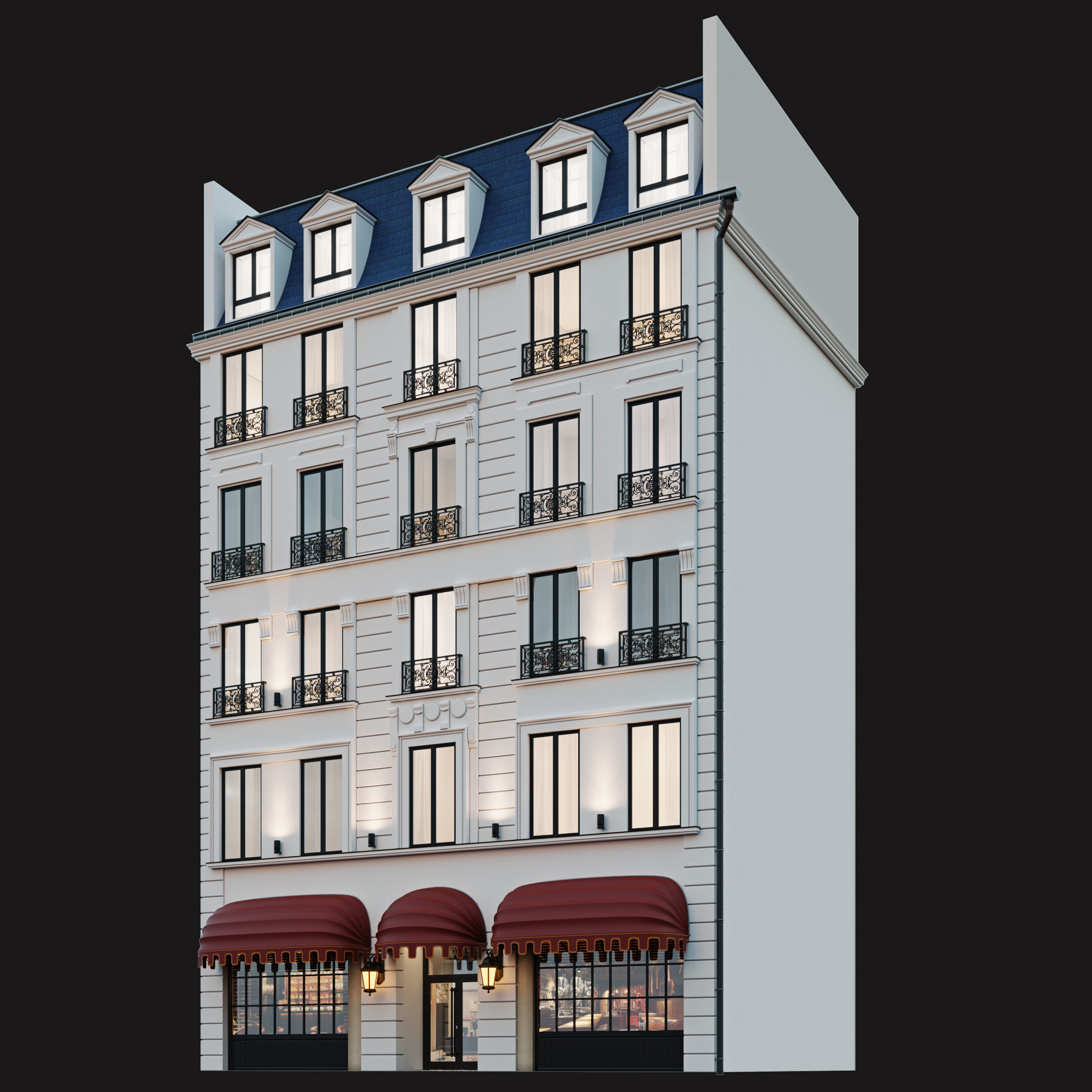 Classic hotel facade 3D model_8