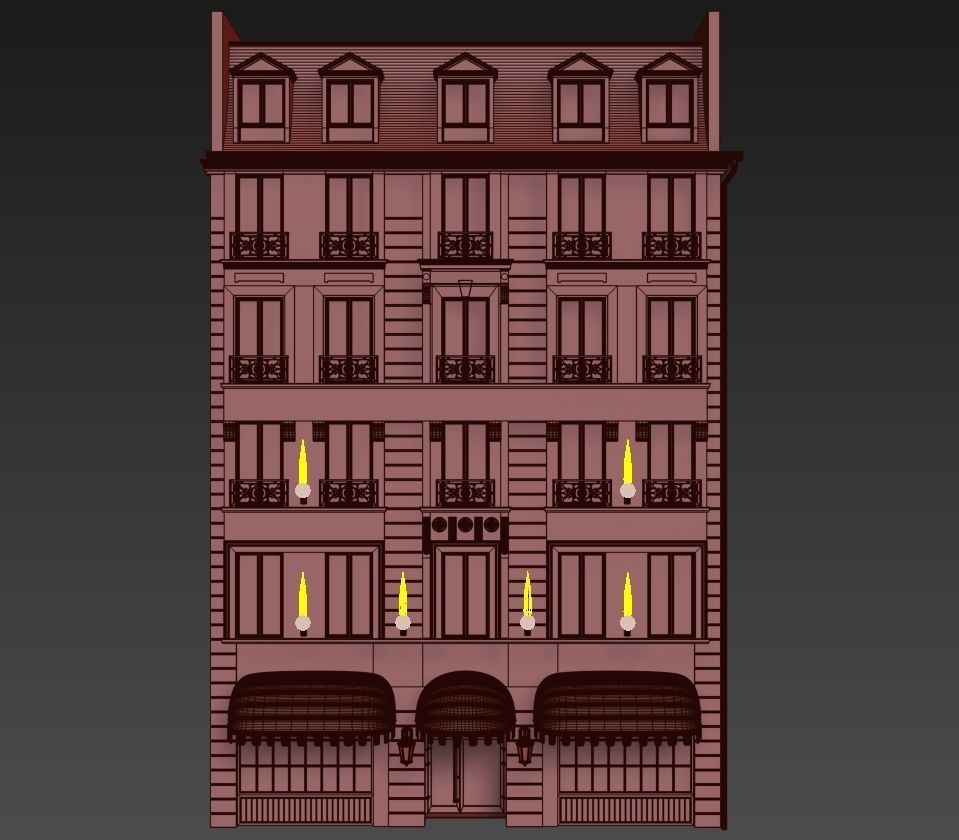 Classic hotel facade 3D model_19