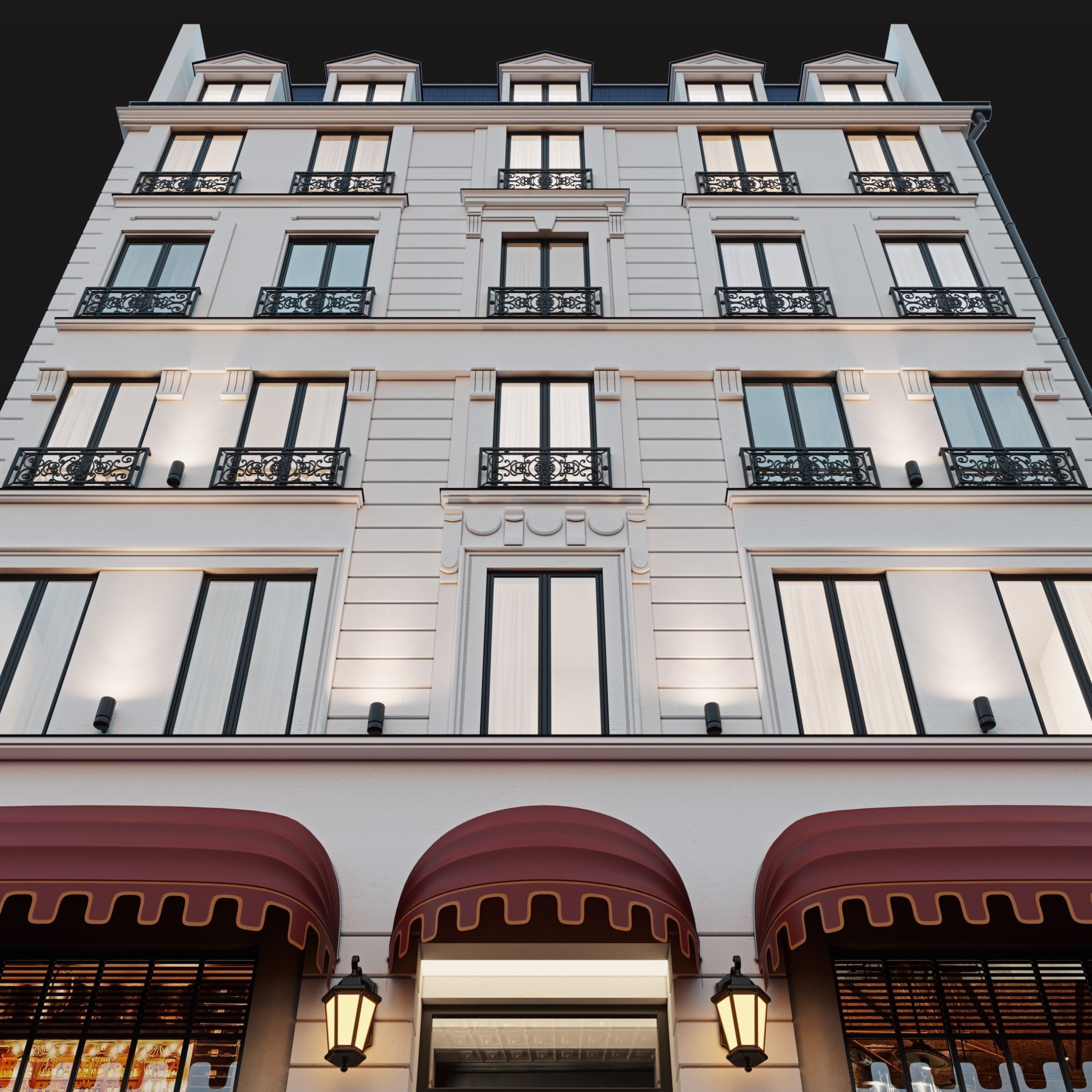 Classic hotel facade 3D model_1