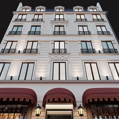 Classic hotel facade 3D model 2
