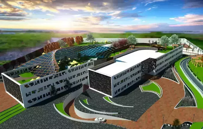 Hospital building with roof 3D model