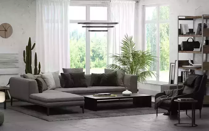 Interior Scene 01 - Living Room for 3ds Max and V-Ray Render 3D model