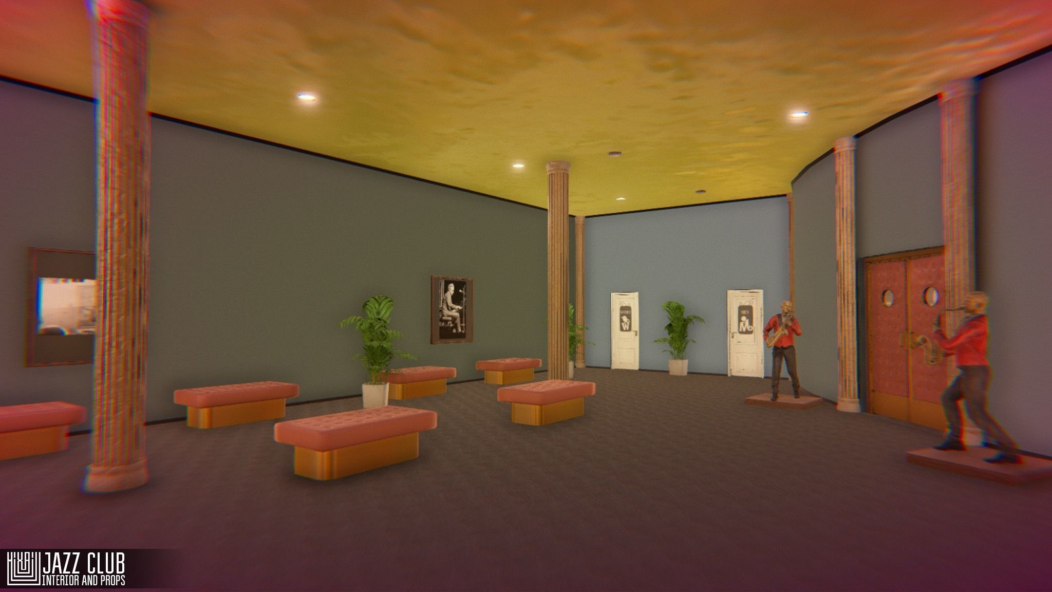 Jazz club - interior and props Low-poly 3D model_11