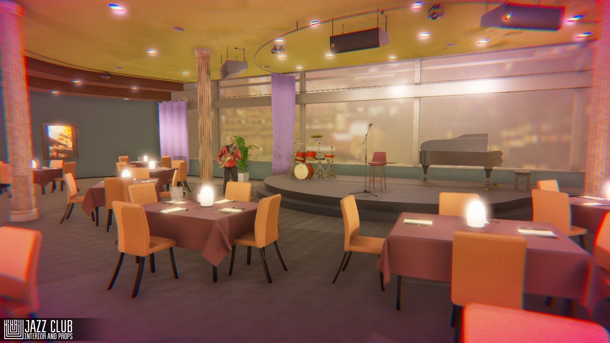Jazz club - interior and props Low-poly 3D model_5