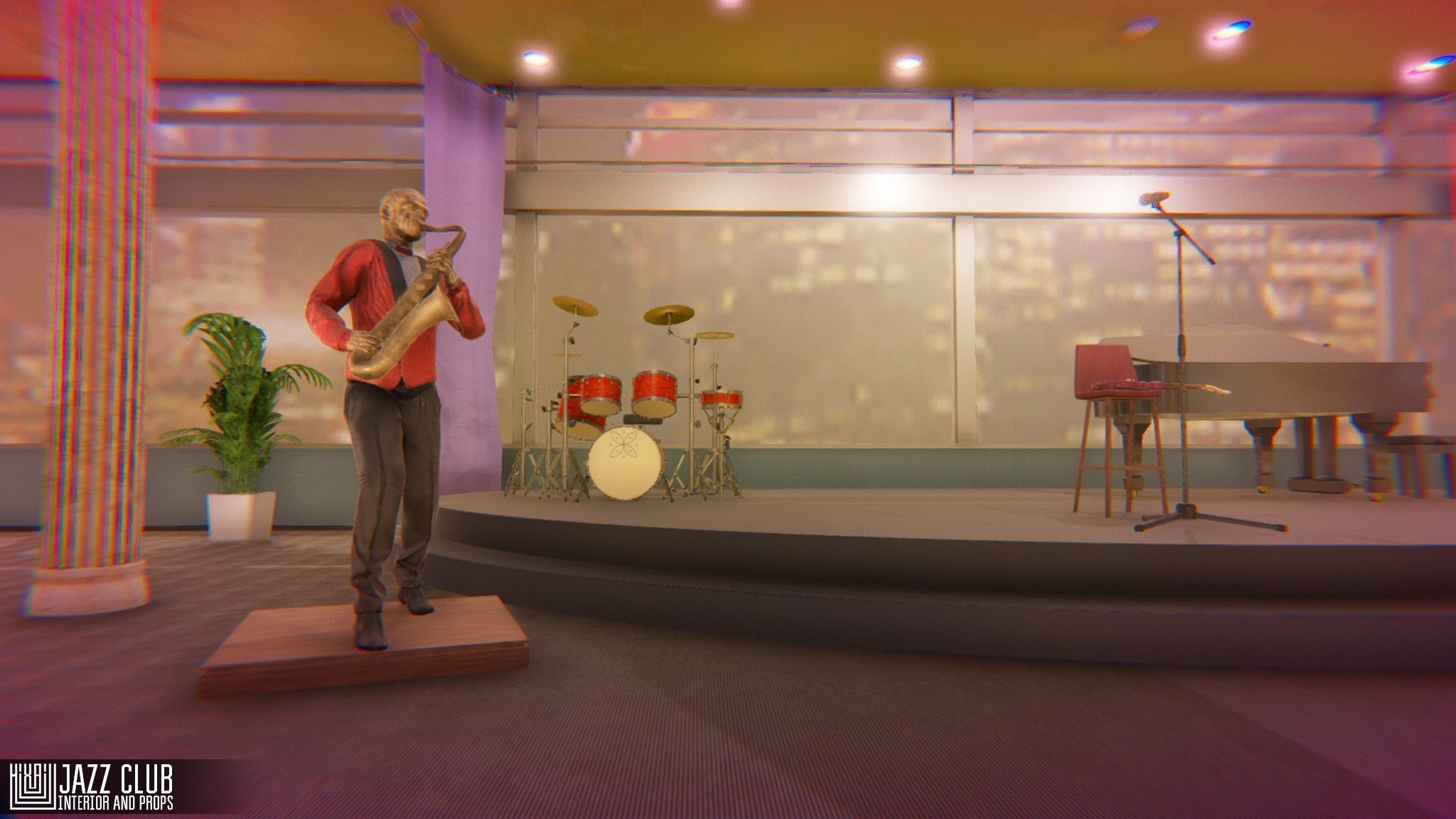 Jazz club - interior and props Low-poly 3D model_2