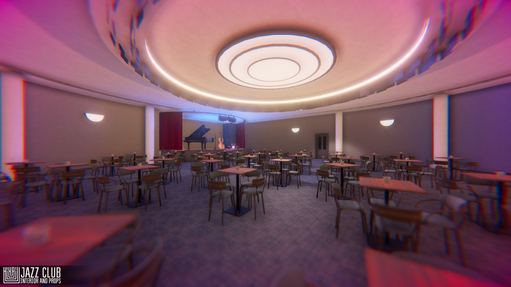 Jazz club - interior and props Low-poly 3D model_25