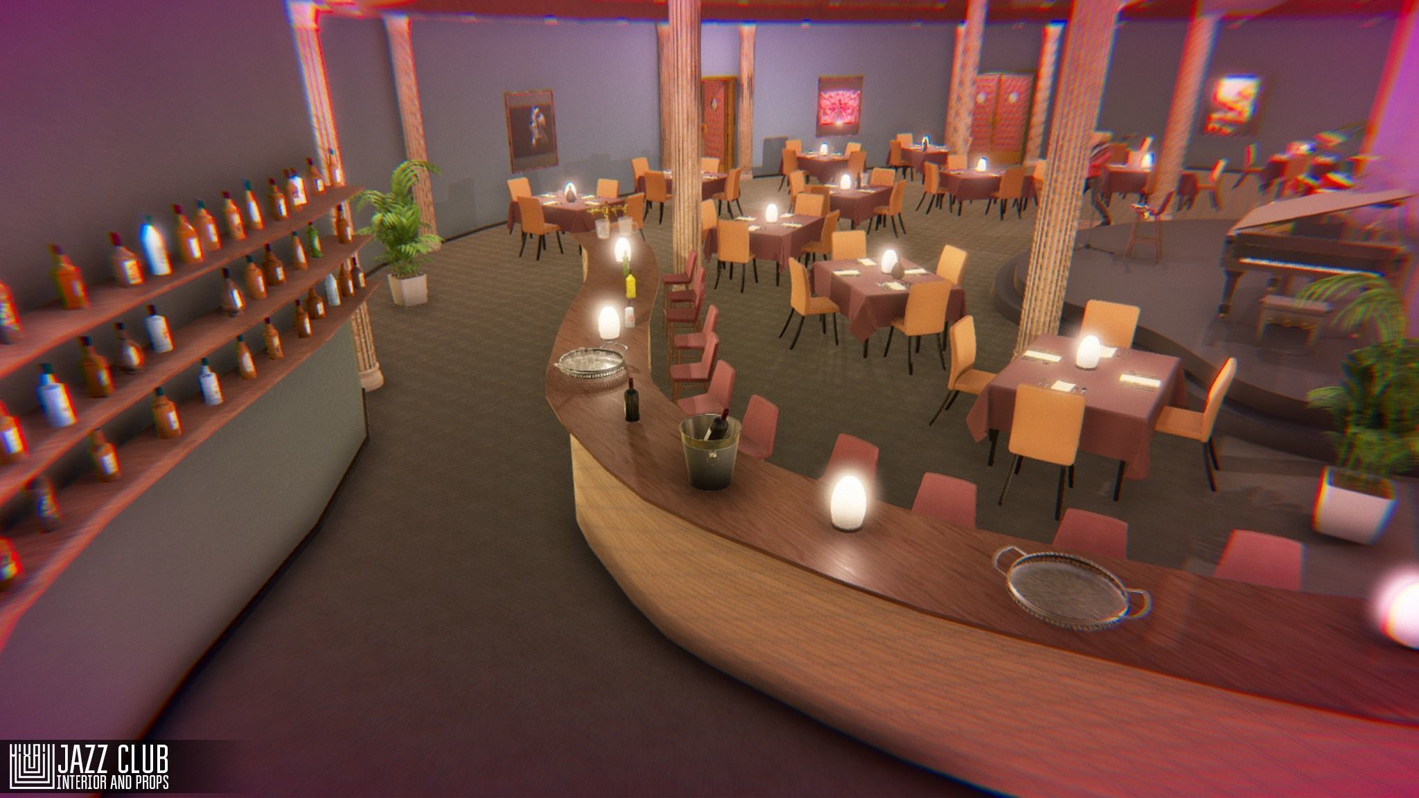 Jazz club - interior and props Low-poly 3D model_12