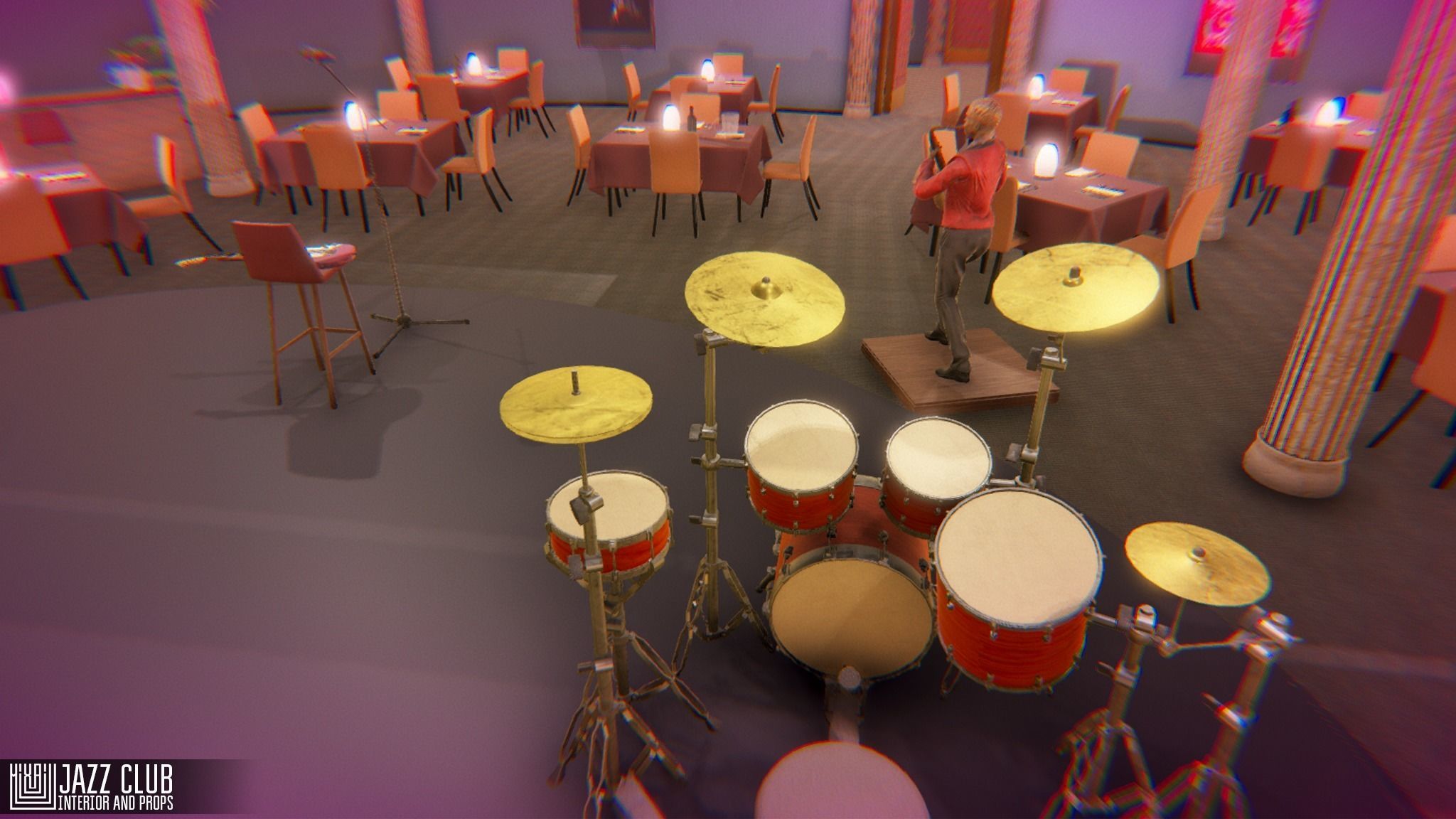 Jazz club - interior and props Low-poly 3D model_3