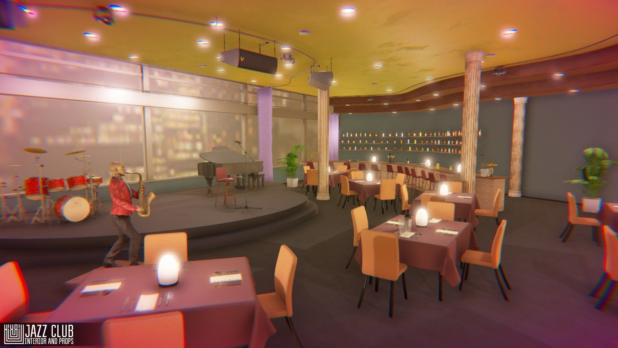 Jazz club - interior and props Low-poly 3D model_1