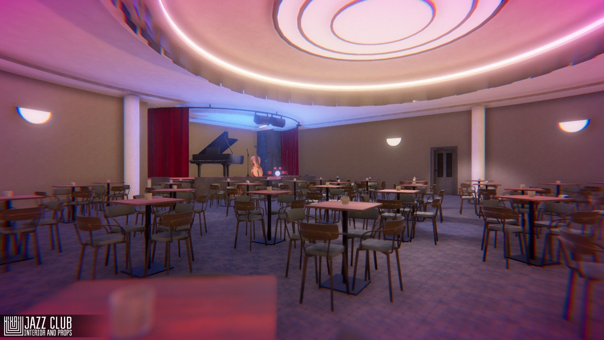 Jazz club - interior and props Low-poly 3D model_14