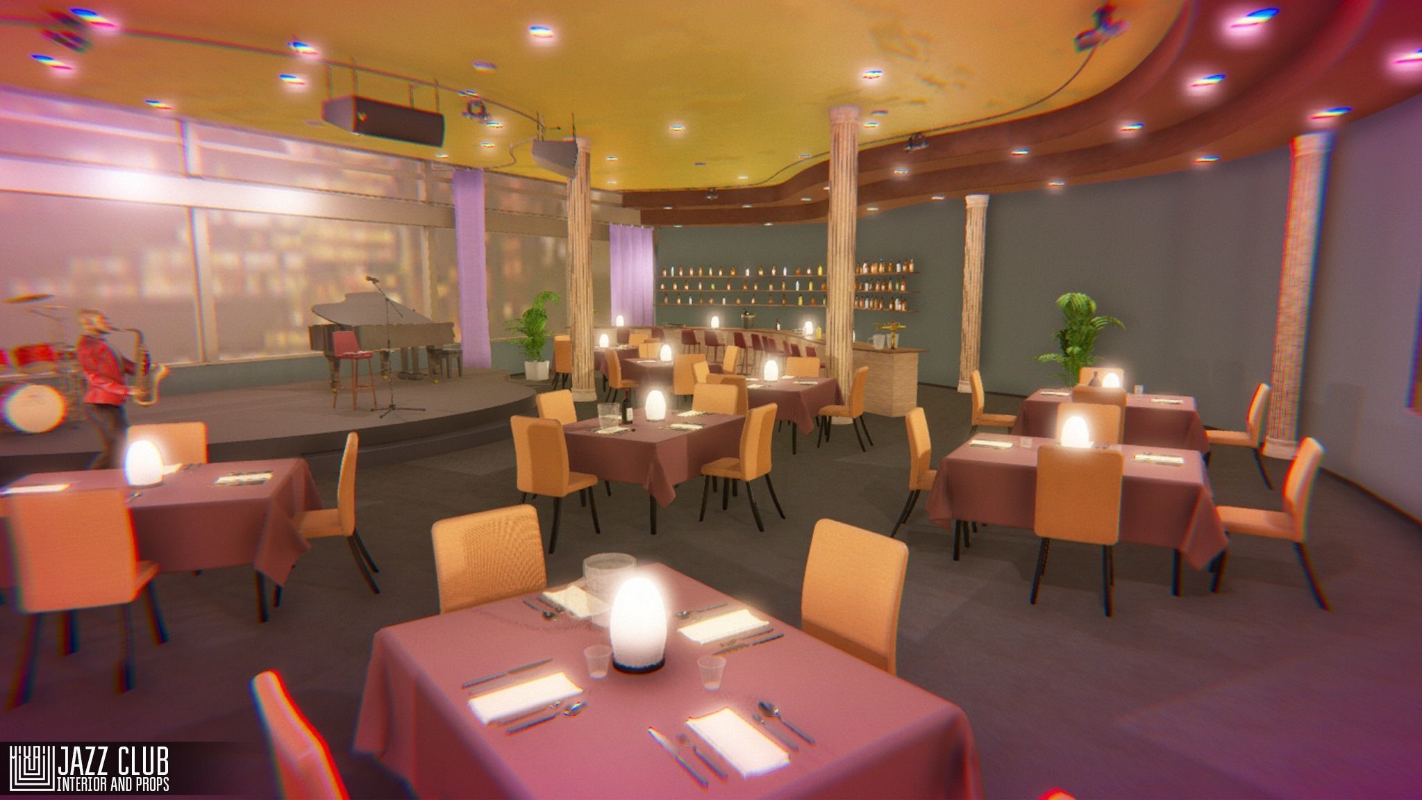Jazz club - interior and props Low-poly 3D model_4