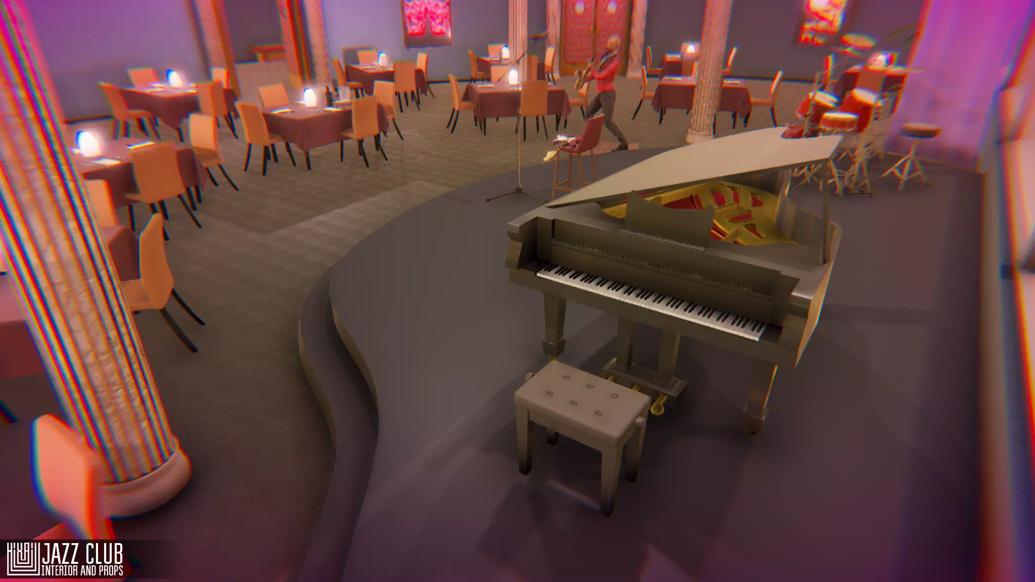 Jazz club - interior and props Low-poly 3D model_0