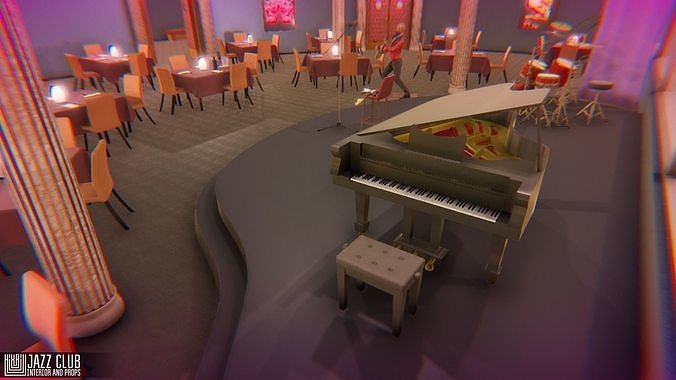 Jazz club - interior and props Low-poly 3D model