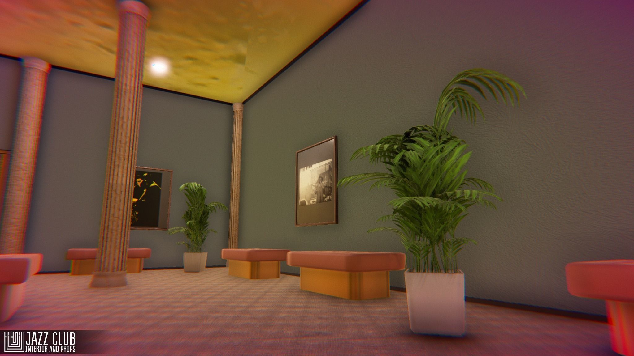 Jazz club - interior and props Low-poly 3D model_6