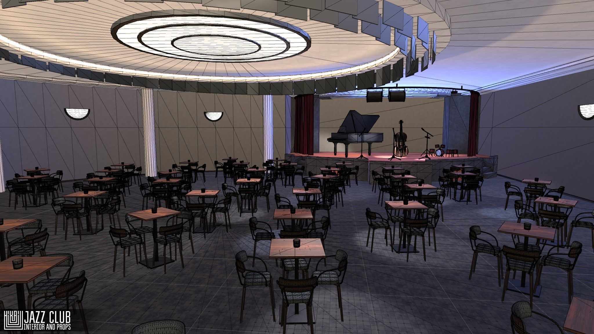 Jazz club - interior and props Low-poly 3D model_26