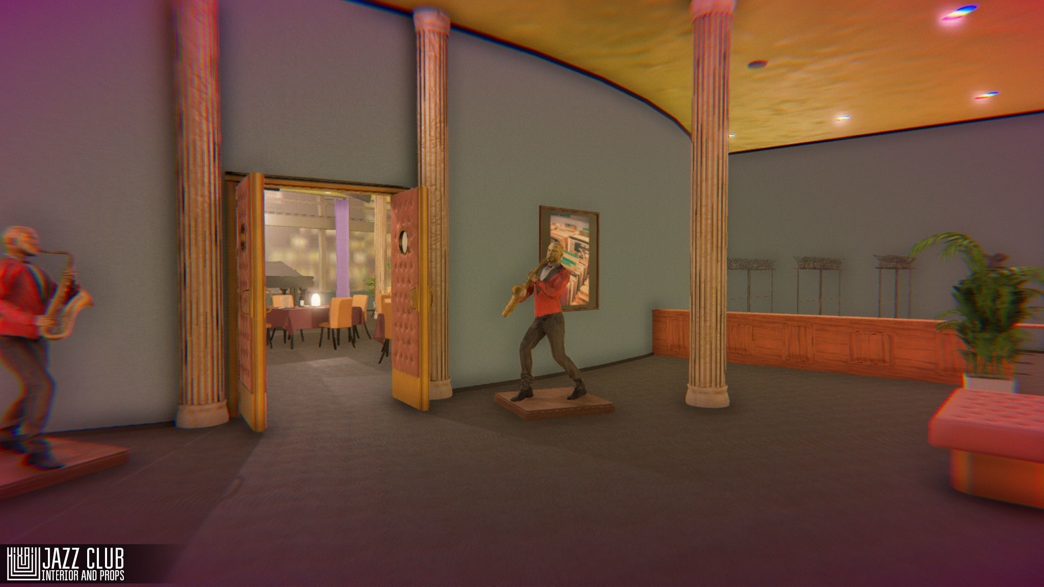 Jazz club - interior and props Low-poly 3D model_7