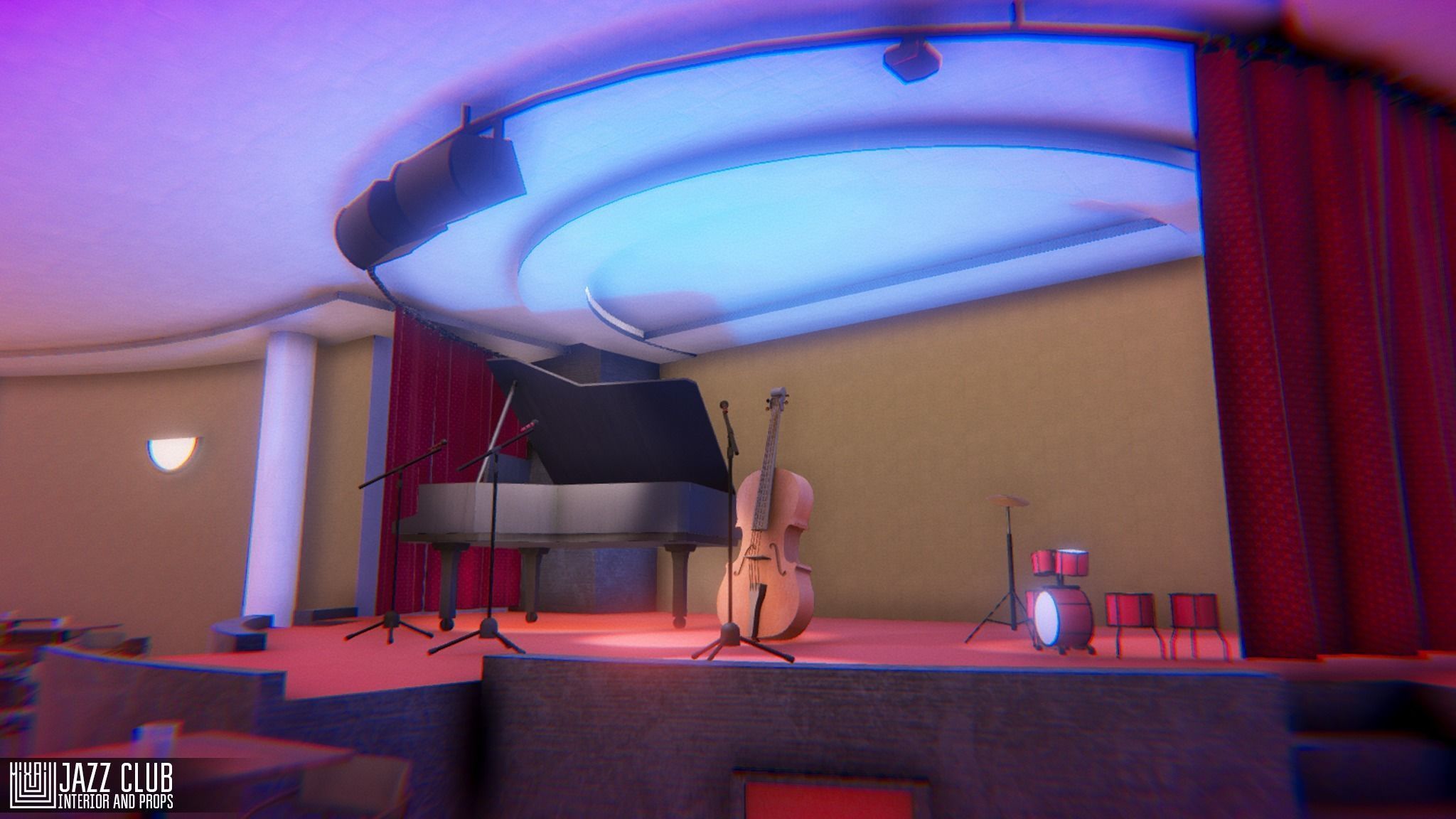 Jazz club - interior and props Low-poly 3D model_28