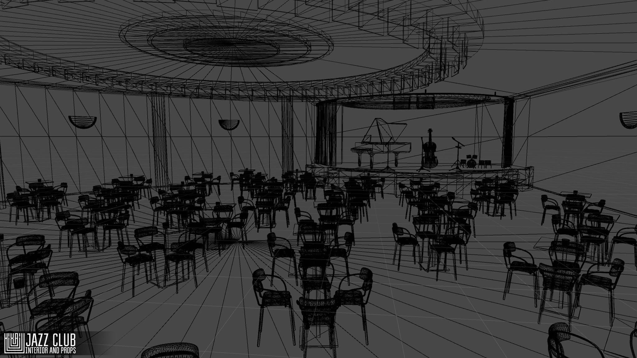 Jazz club - interior and props Low-poly 3D model_24