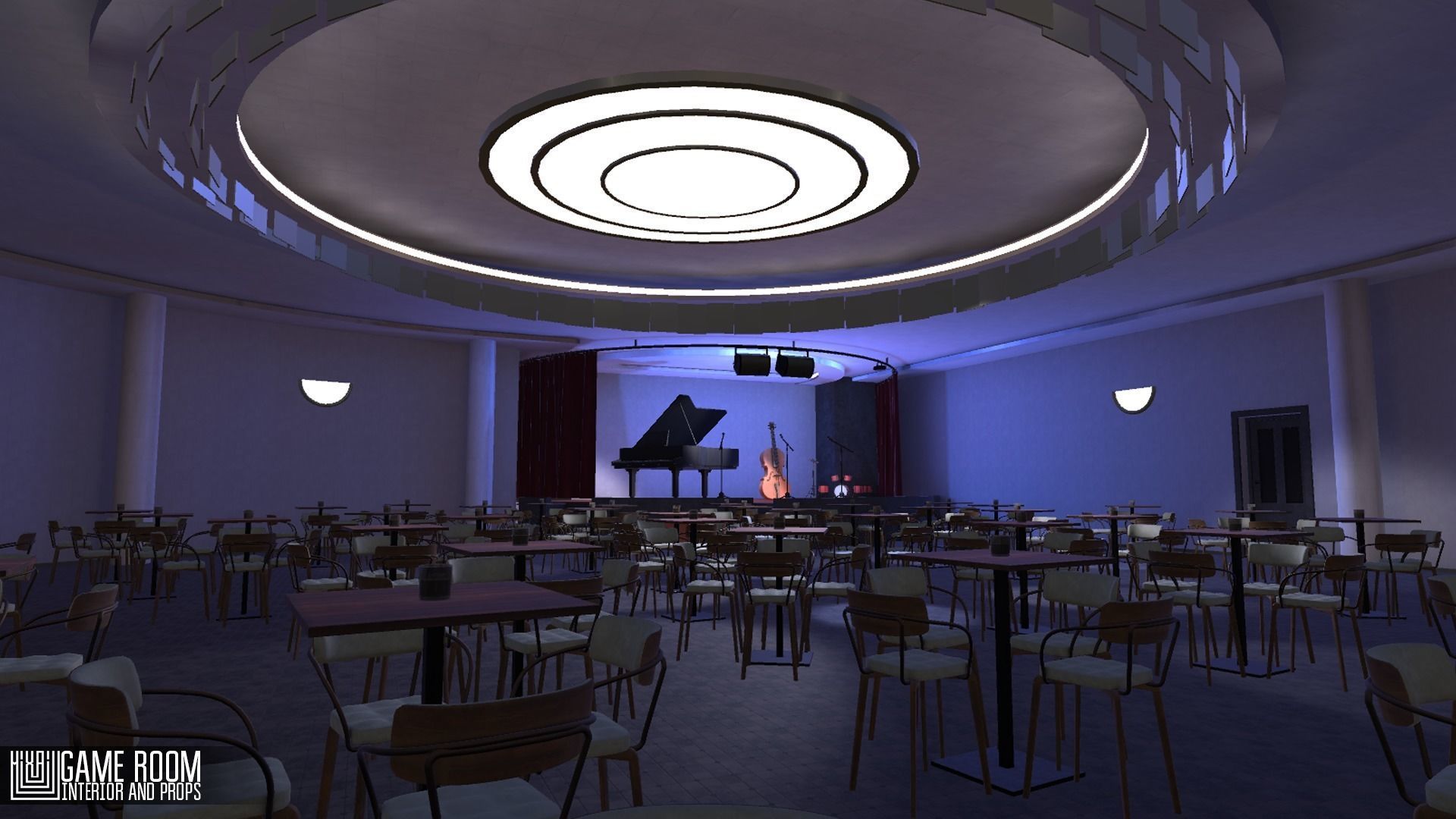 Jazz club - interior and props Low-poly 3D model_16