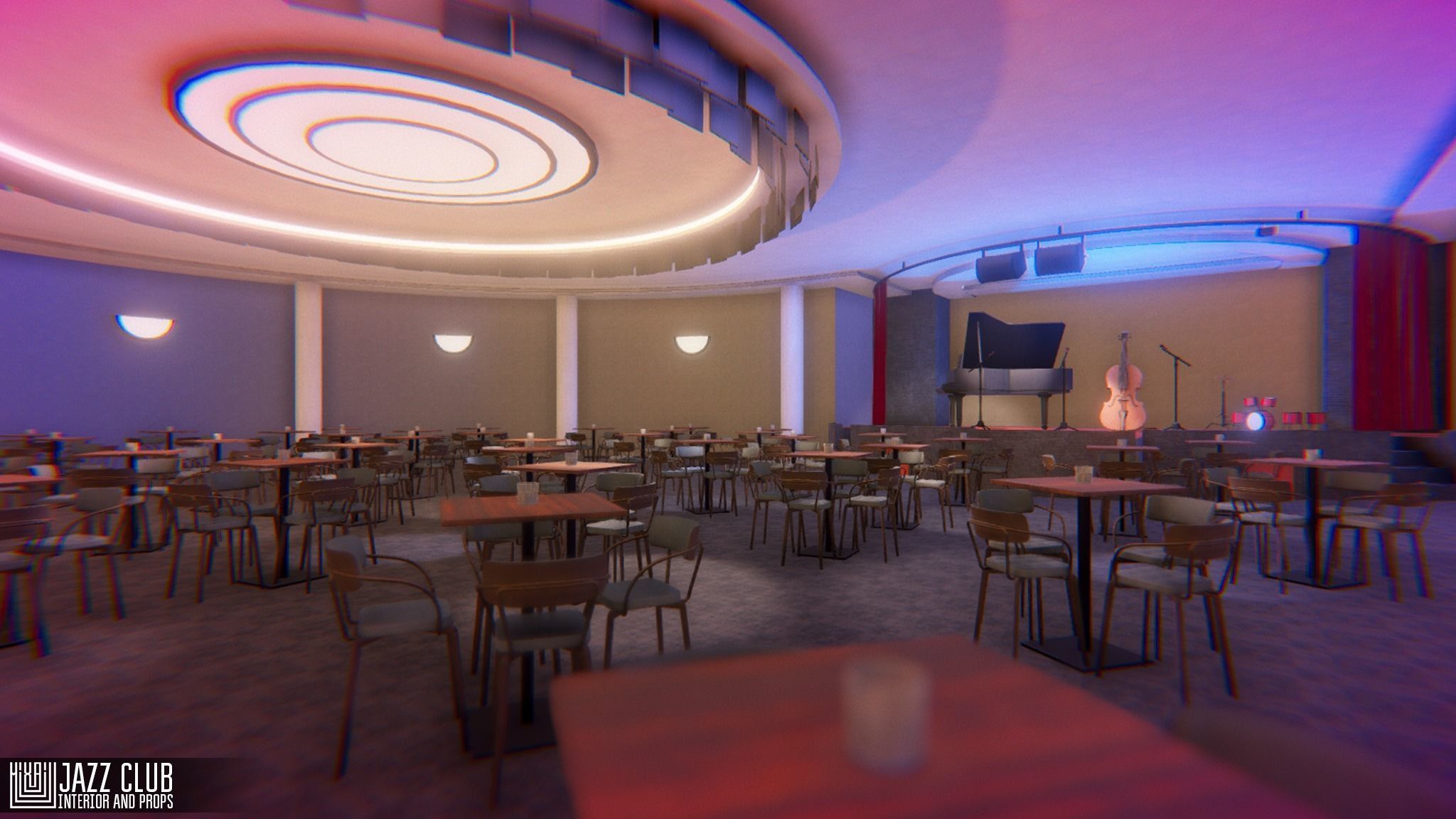 Jazz club - interior and props Low-poly 3D model_15