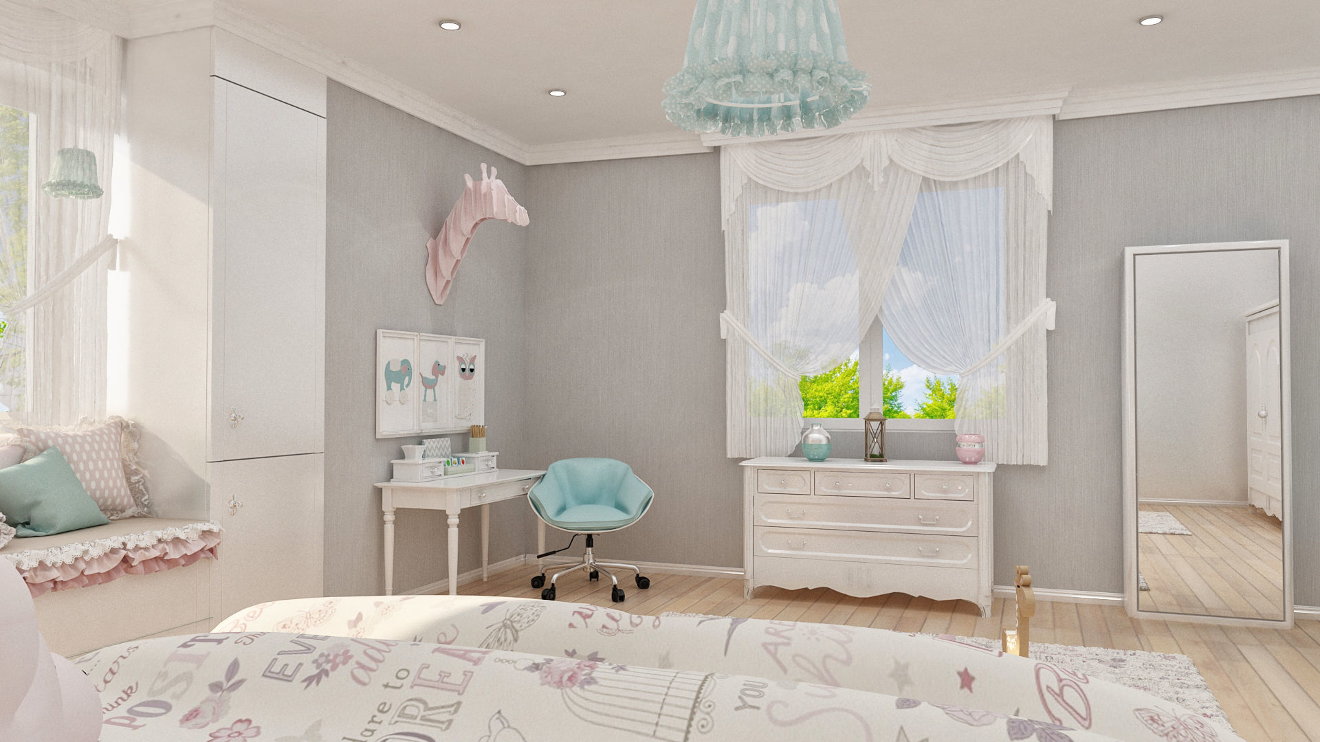 girls bedroom 3D model_4