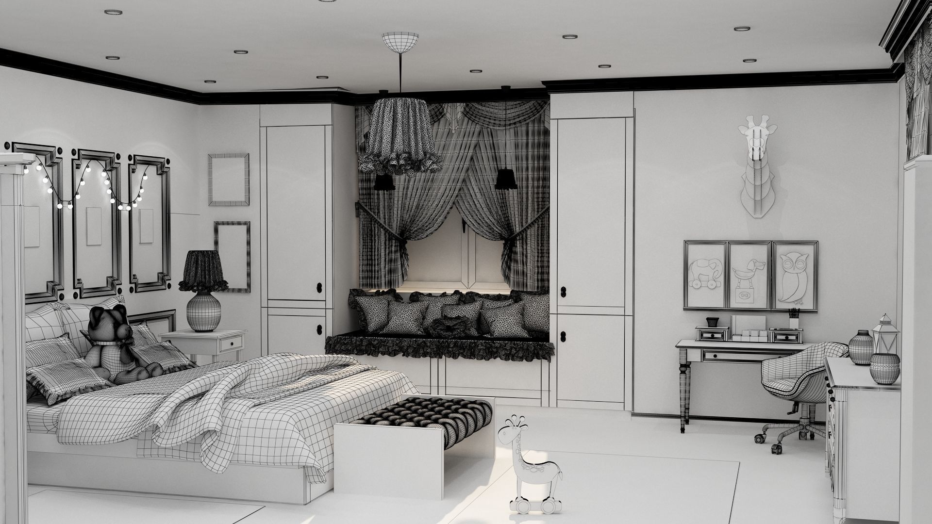 girls bedroom 3D model_10