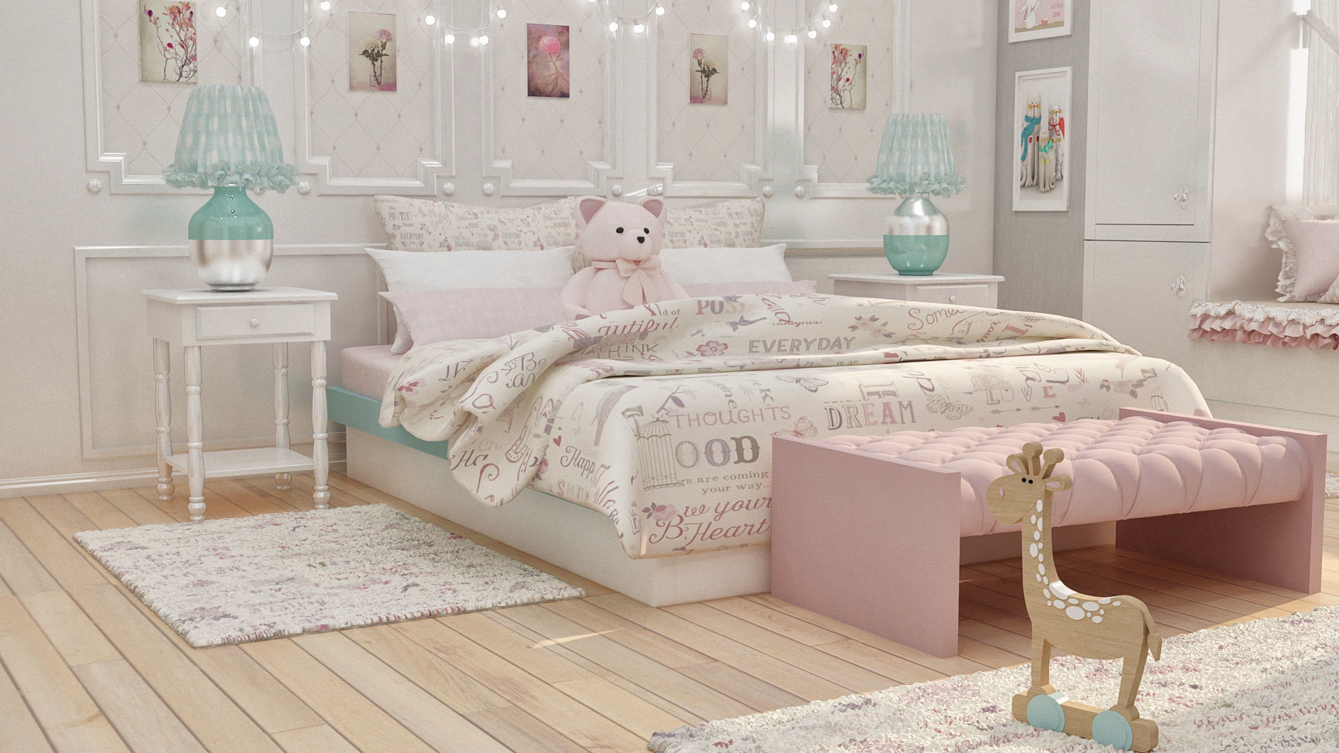 girls bedroom 3D model_2