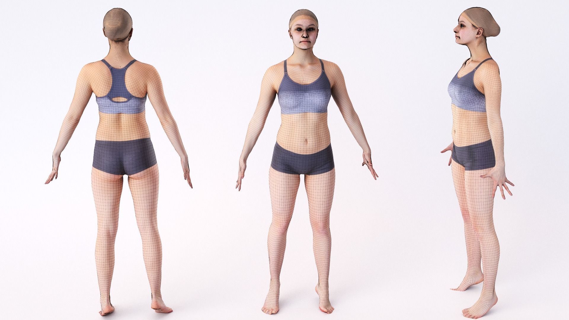 Scan sporty female rigged 02 Low-poly 3D model_7