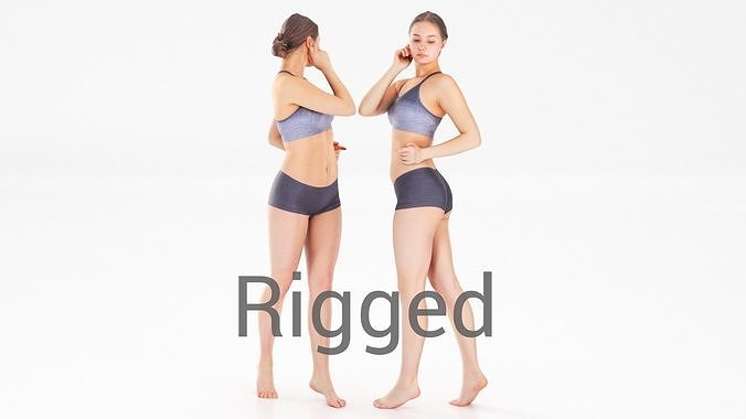 Scan sporty female rigged 02 Low-poly 3D model