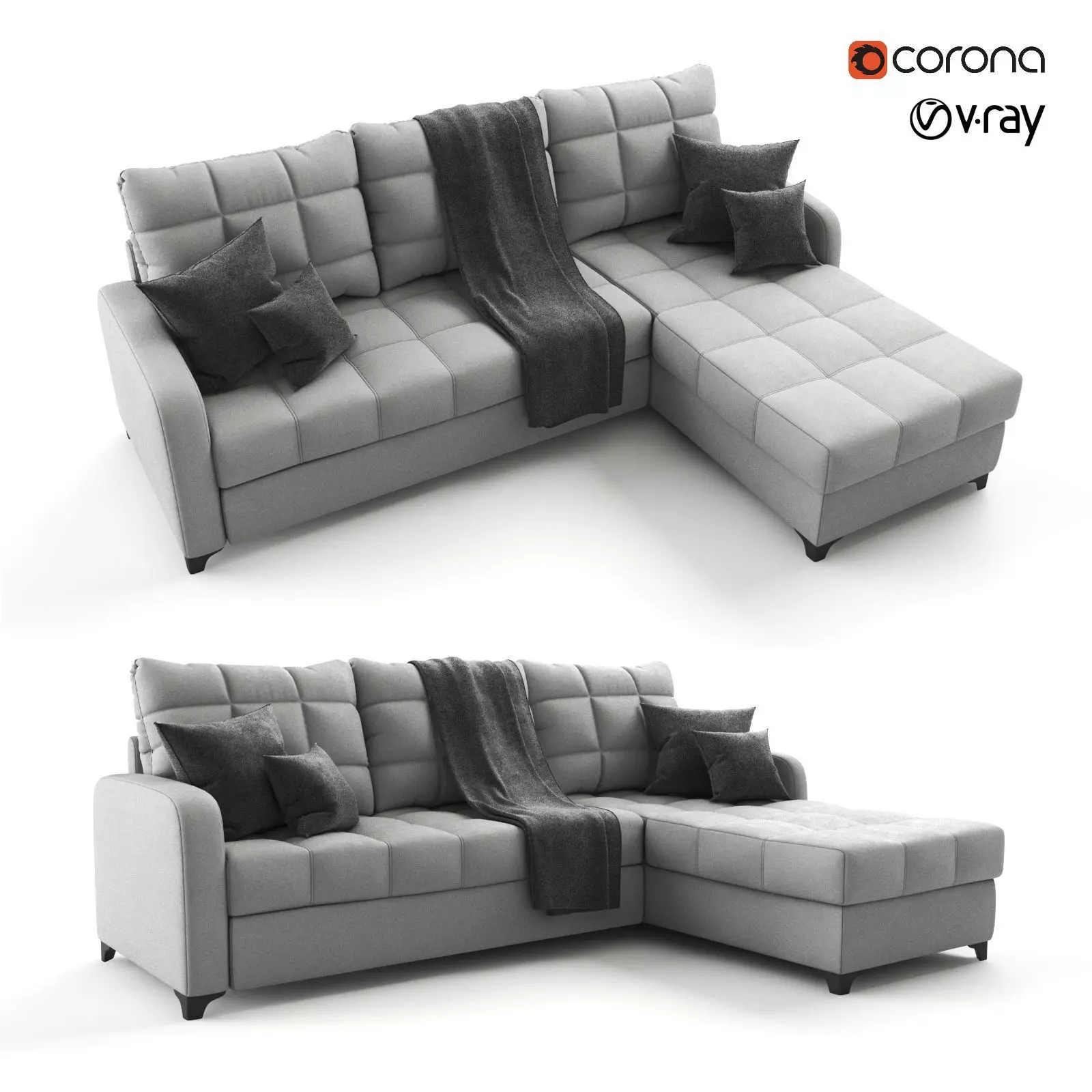 Corner gray sofa bed Valery 3D model