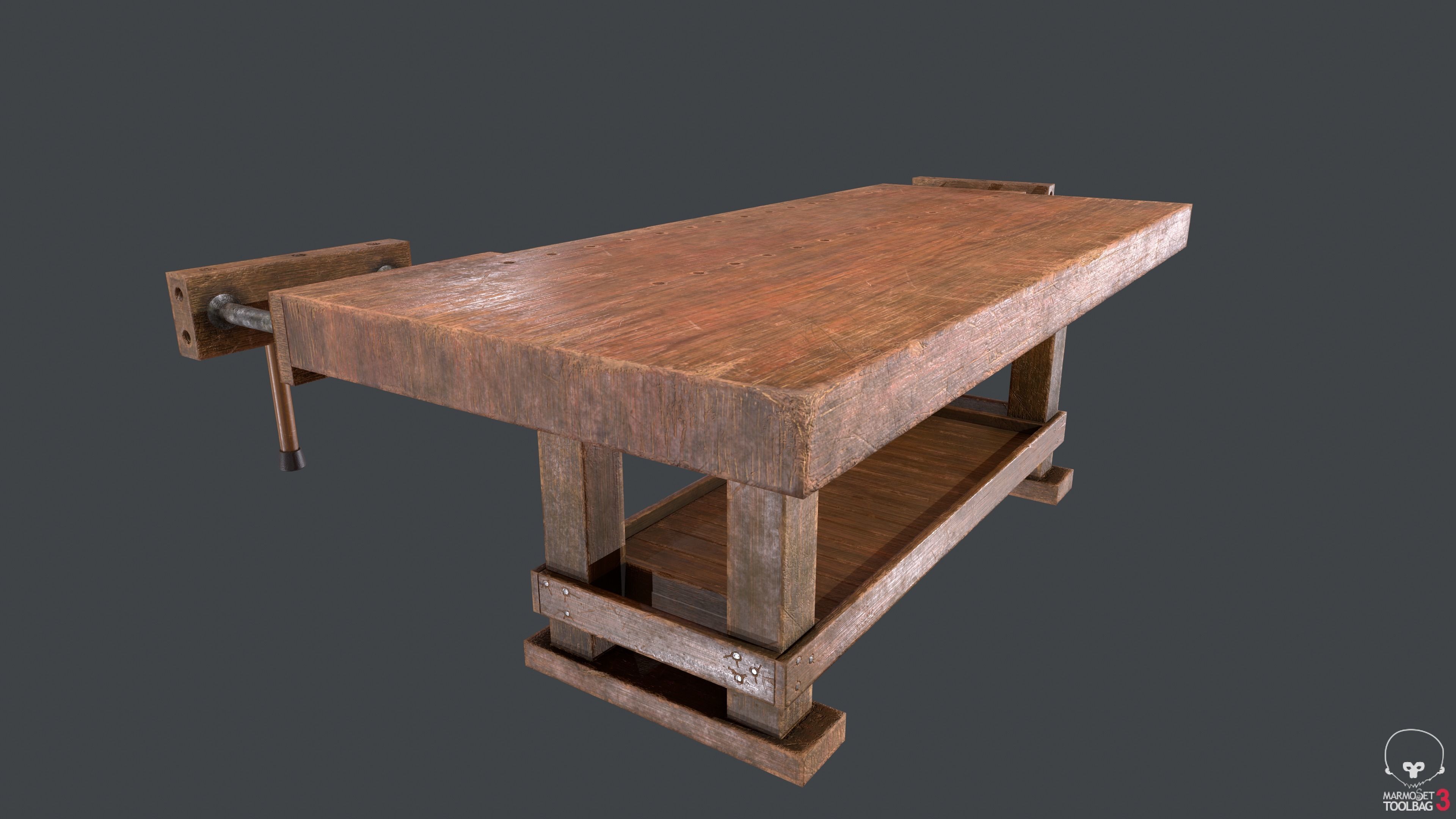 Carpenter Bench Low-poly 3D model_9