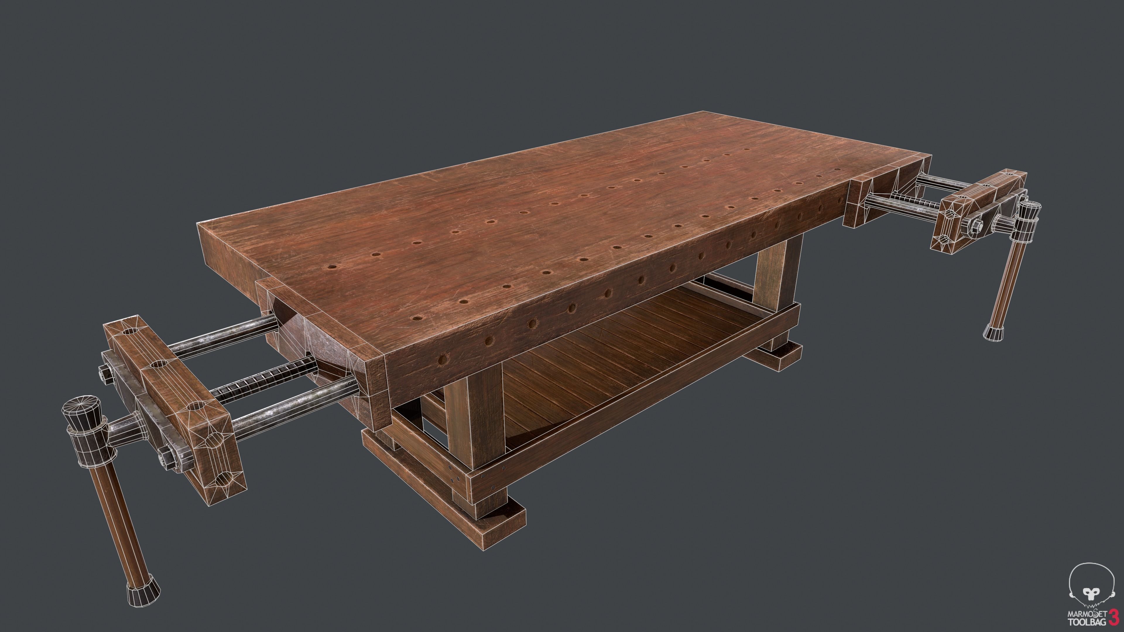 Carpenter Bench Low-poly 3D model_4
