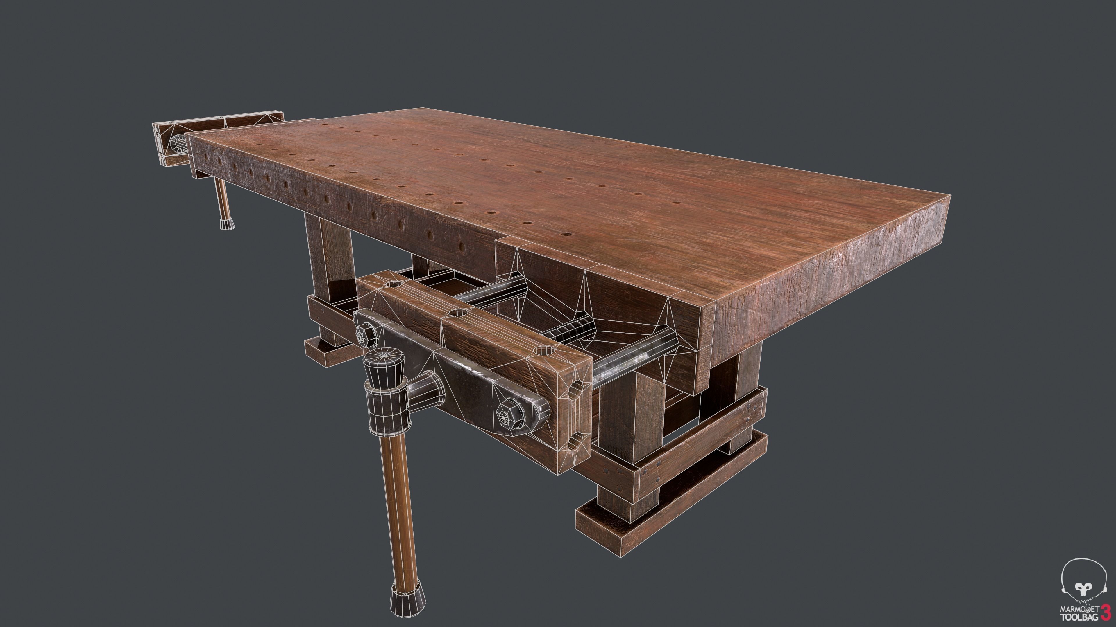 Carpenter Bench Low-poly 3D model_5