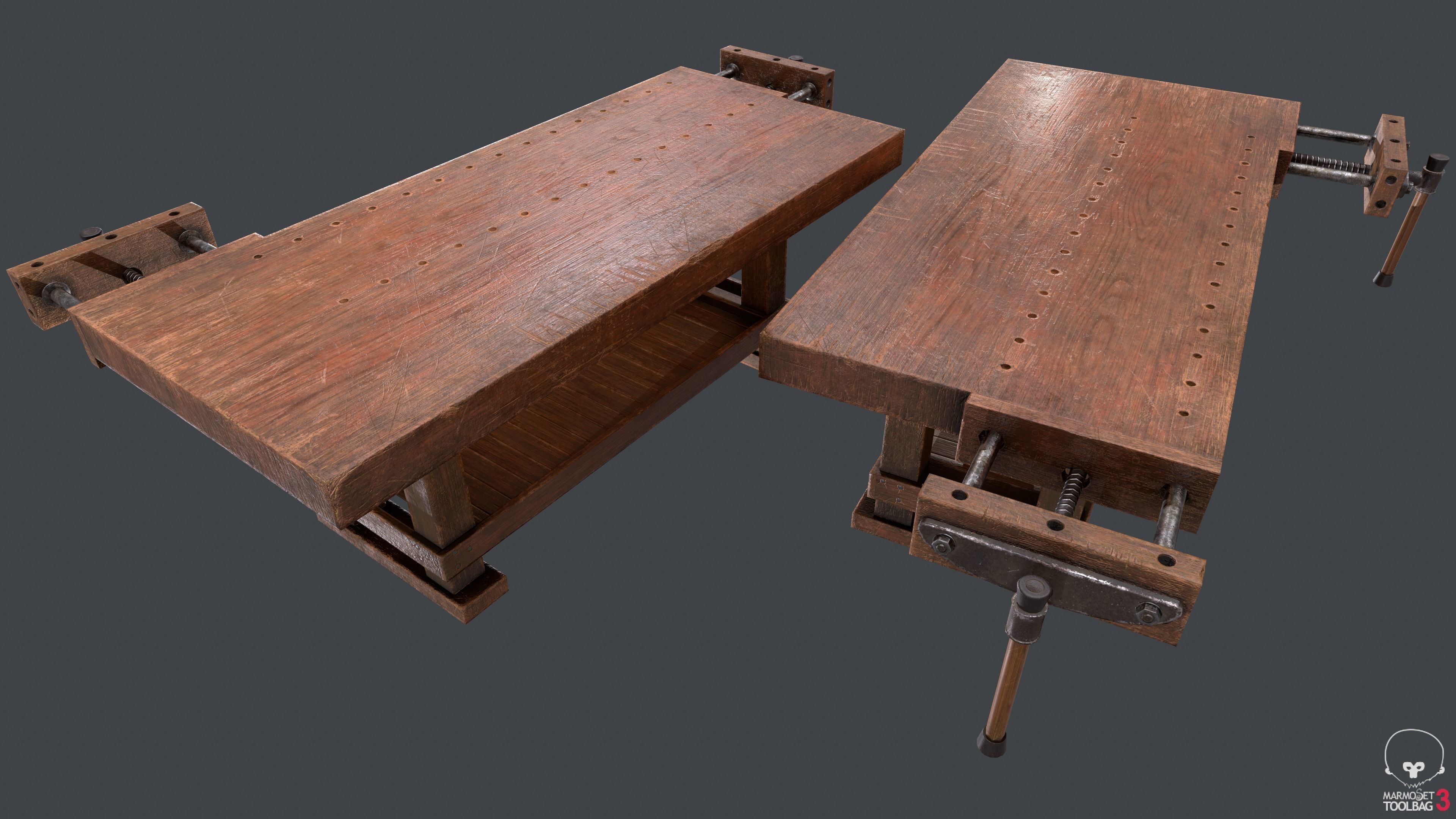 Carpenter Bench Low-poly 3D model_10