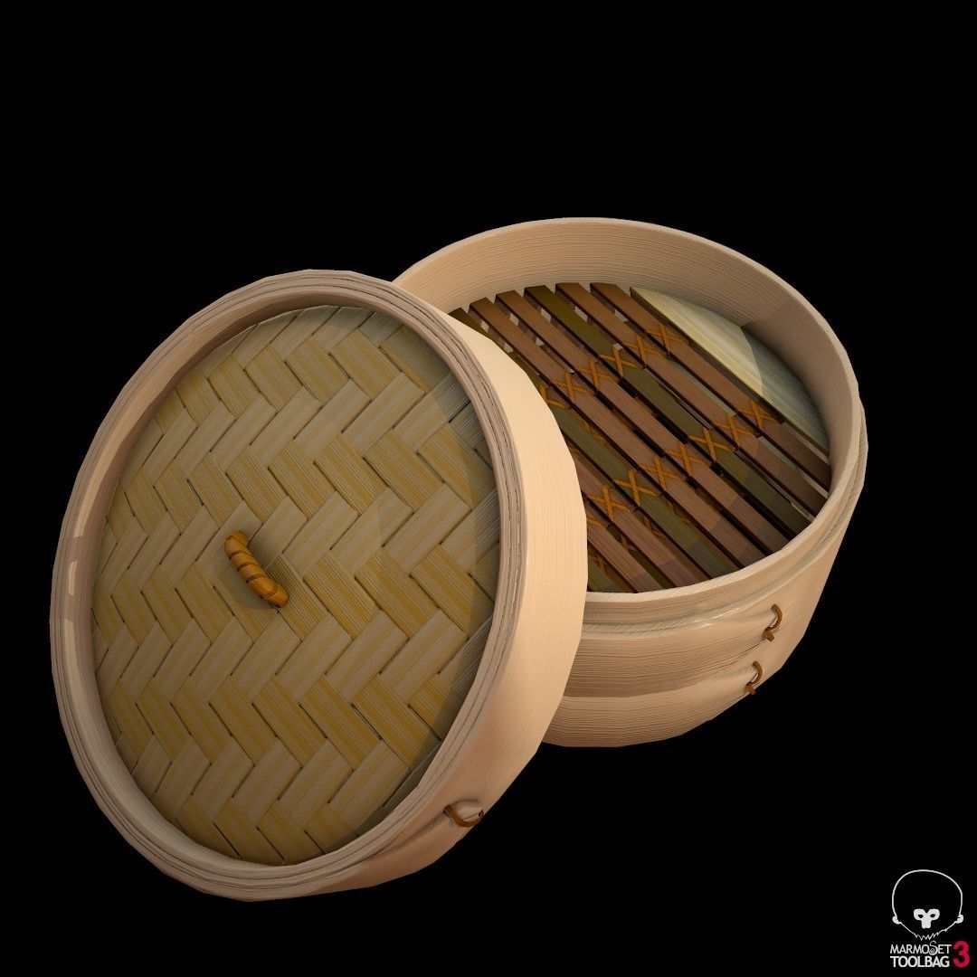 lowpoly Bamboo steamer Low-poly 3D model_8