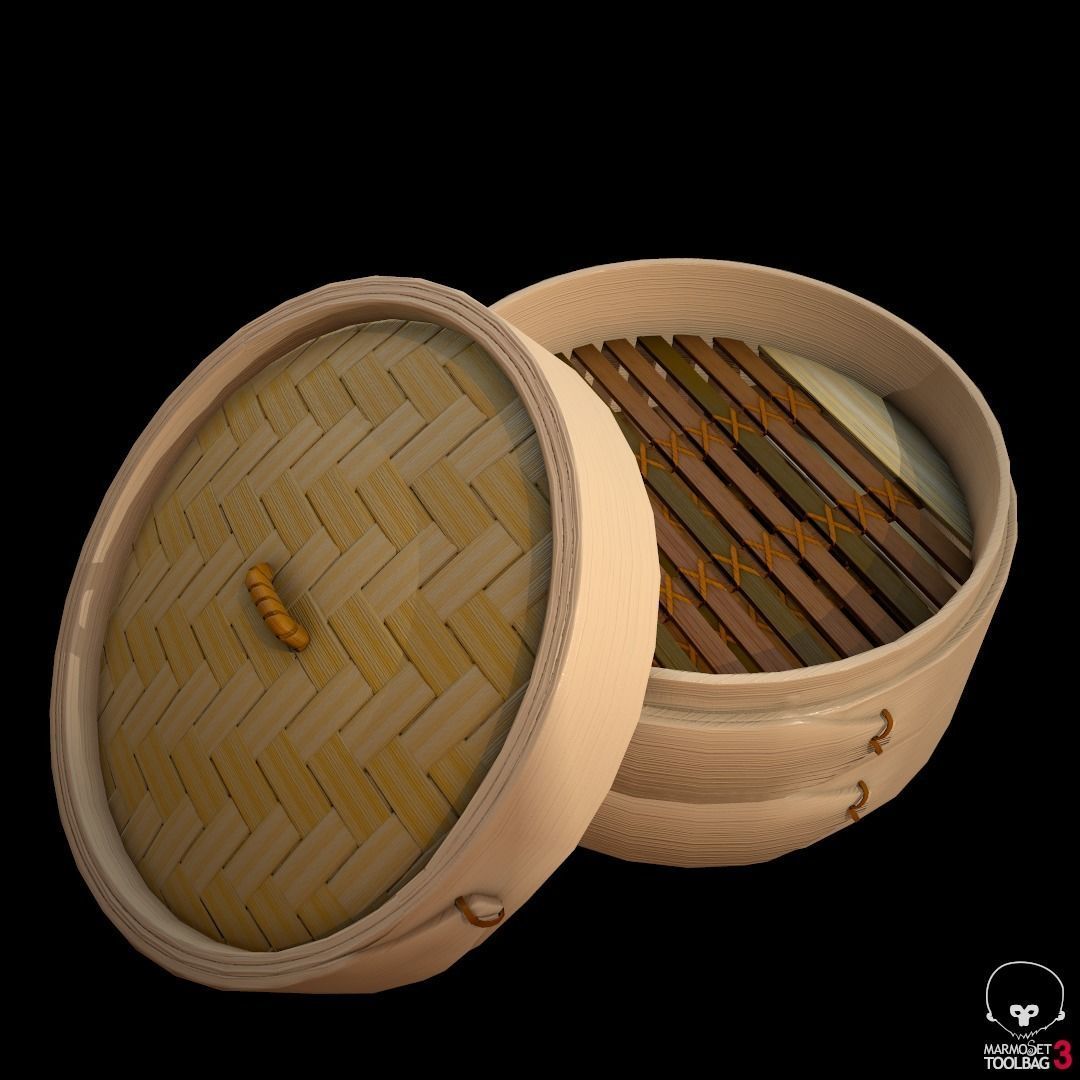 lowpoly Bamboo steamer Low-poly 3D model_3