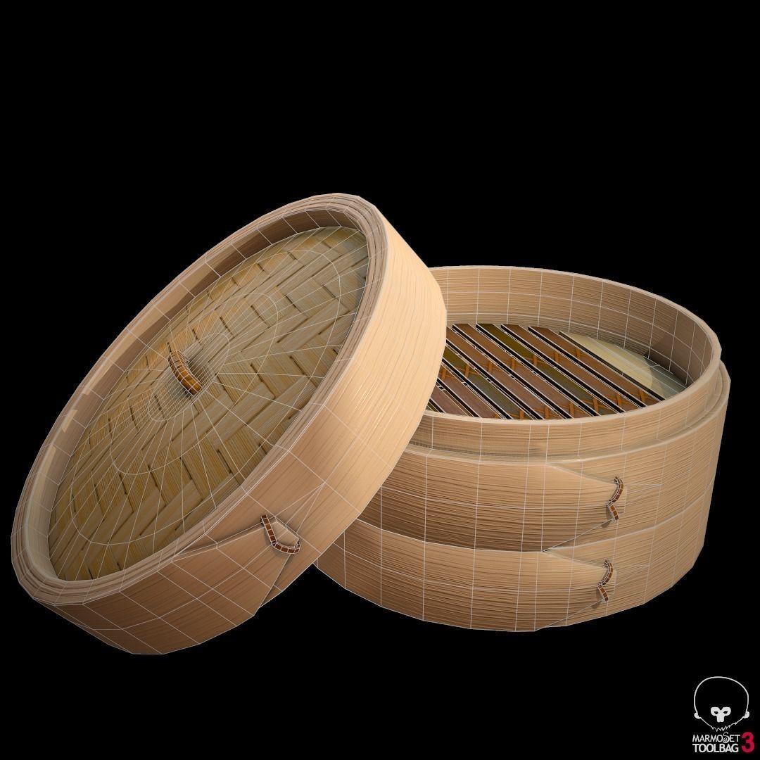 lowpoly Bamboo steamer Low-poly 3D model_2