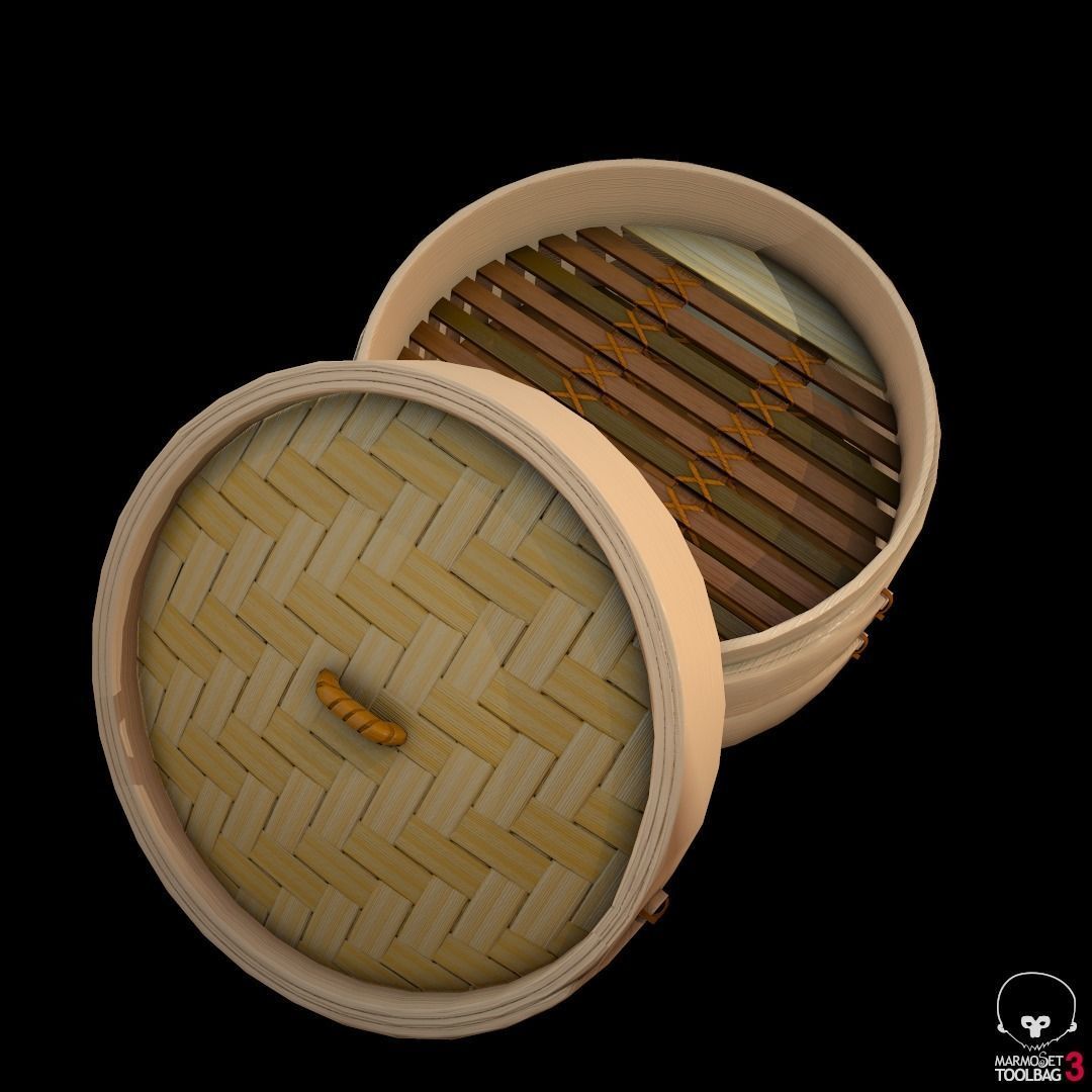 lowpoly Bamboo steamer Low-poly 3D model_6