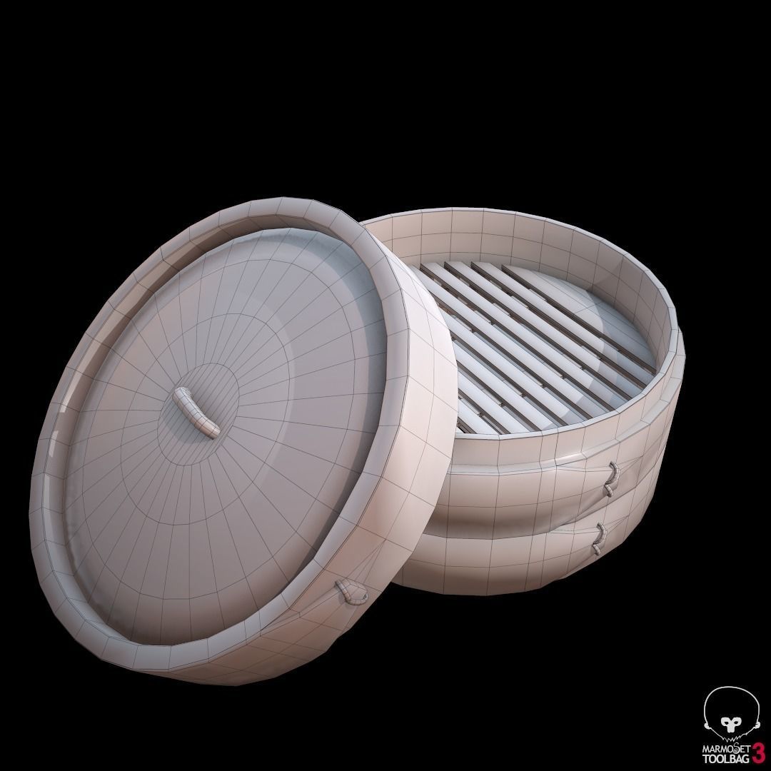 lowpoly Bamboo steamer Low-poly 3D model_10