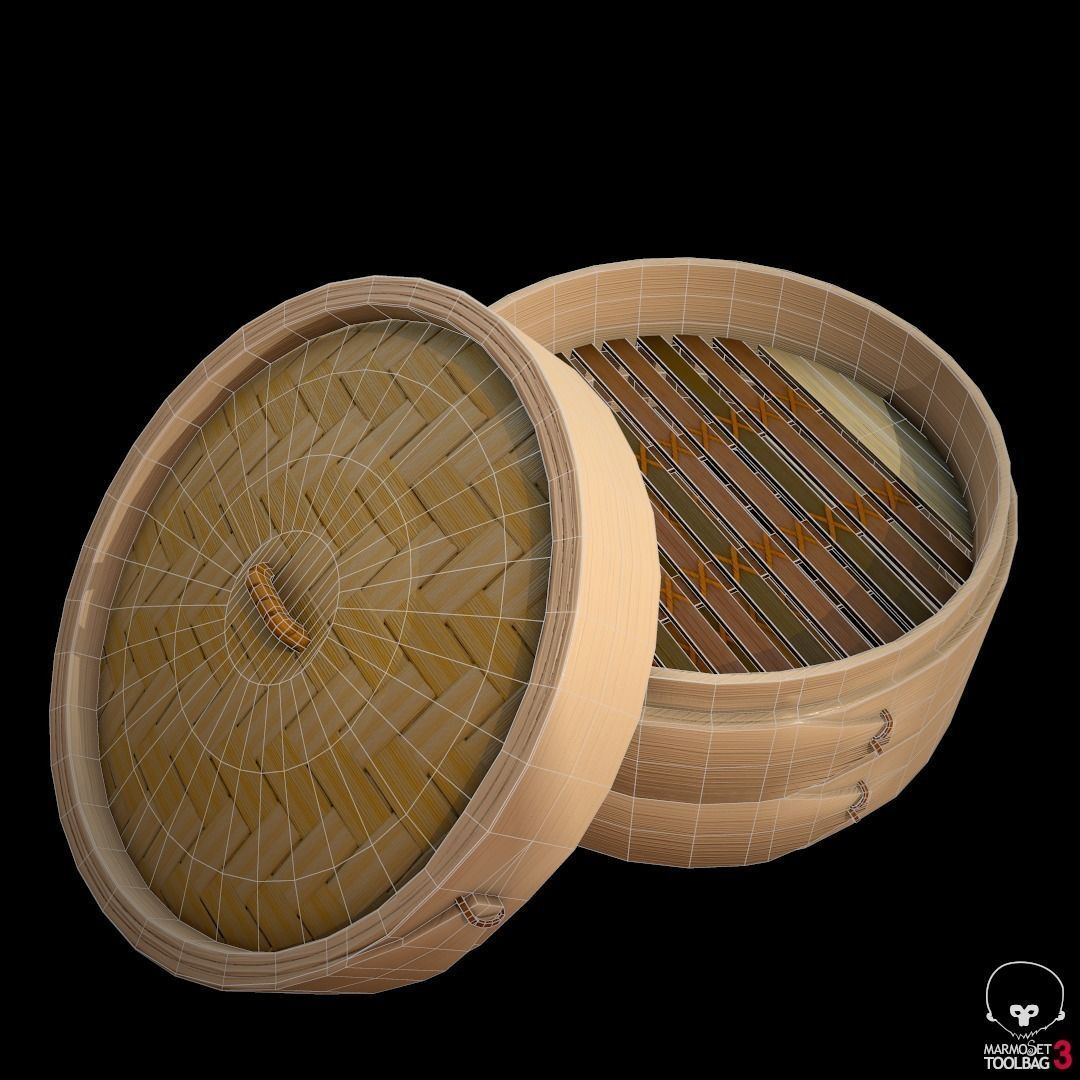 lowpoly Bamboo steamer Low-poly 3D model_4