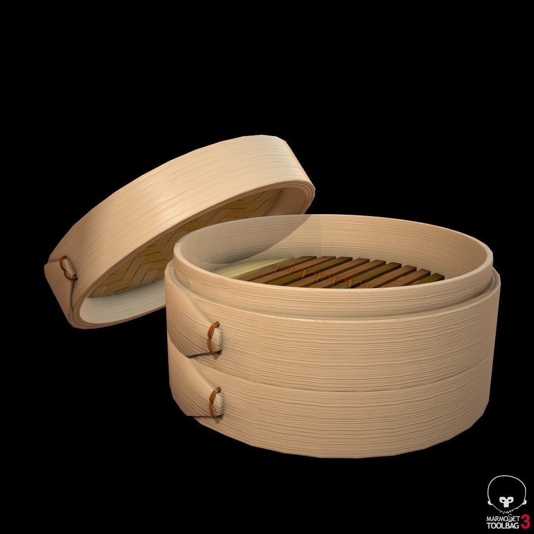 lowpoly Bamboo steamer Low-poly 3D model_5