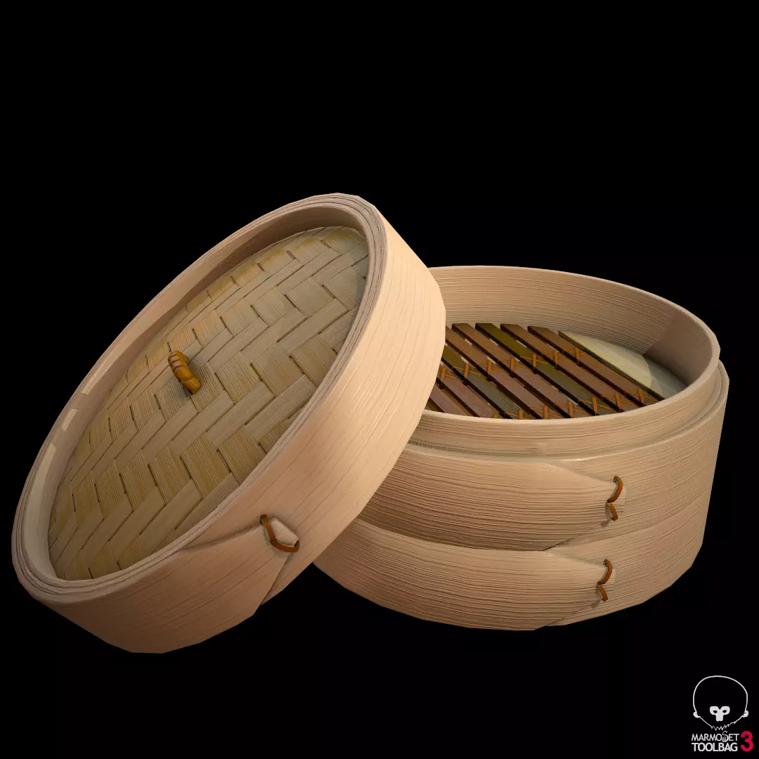 lowpoly Bamboo steamer Low-poly 3D model_0