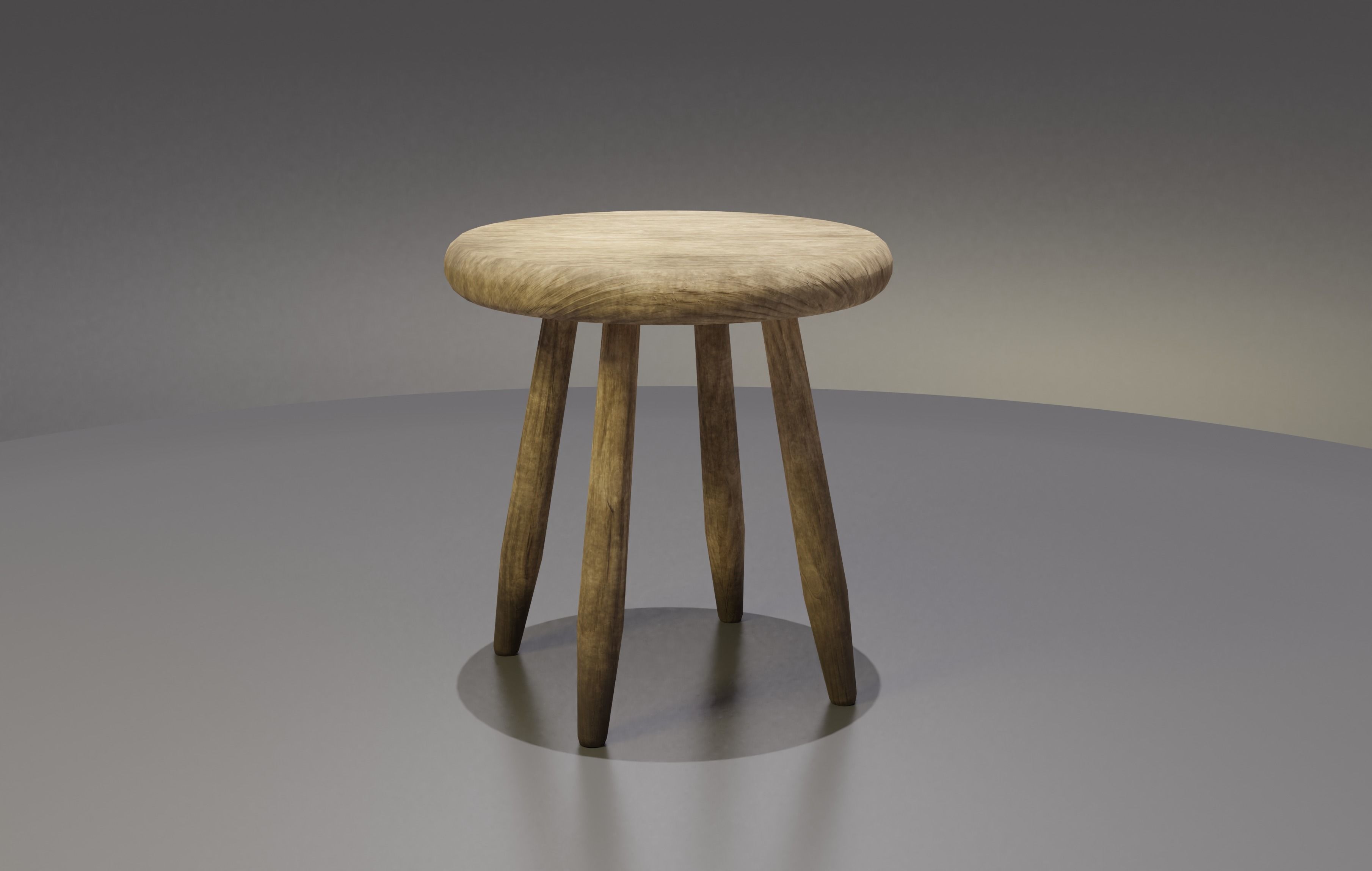 Rustic Wooden Milk Stool Low-poly 3D model_3