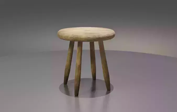 Rustic Wooden Milk Stool Low-poly 3D model