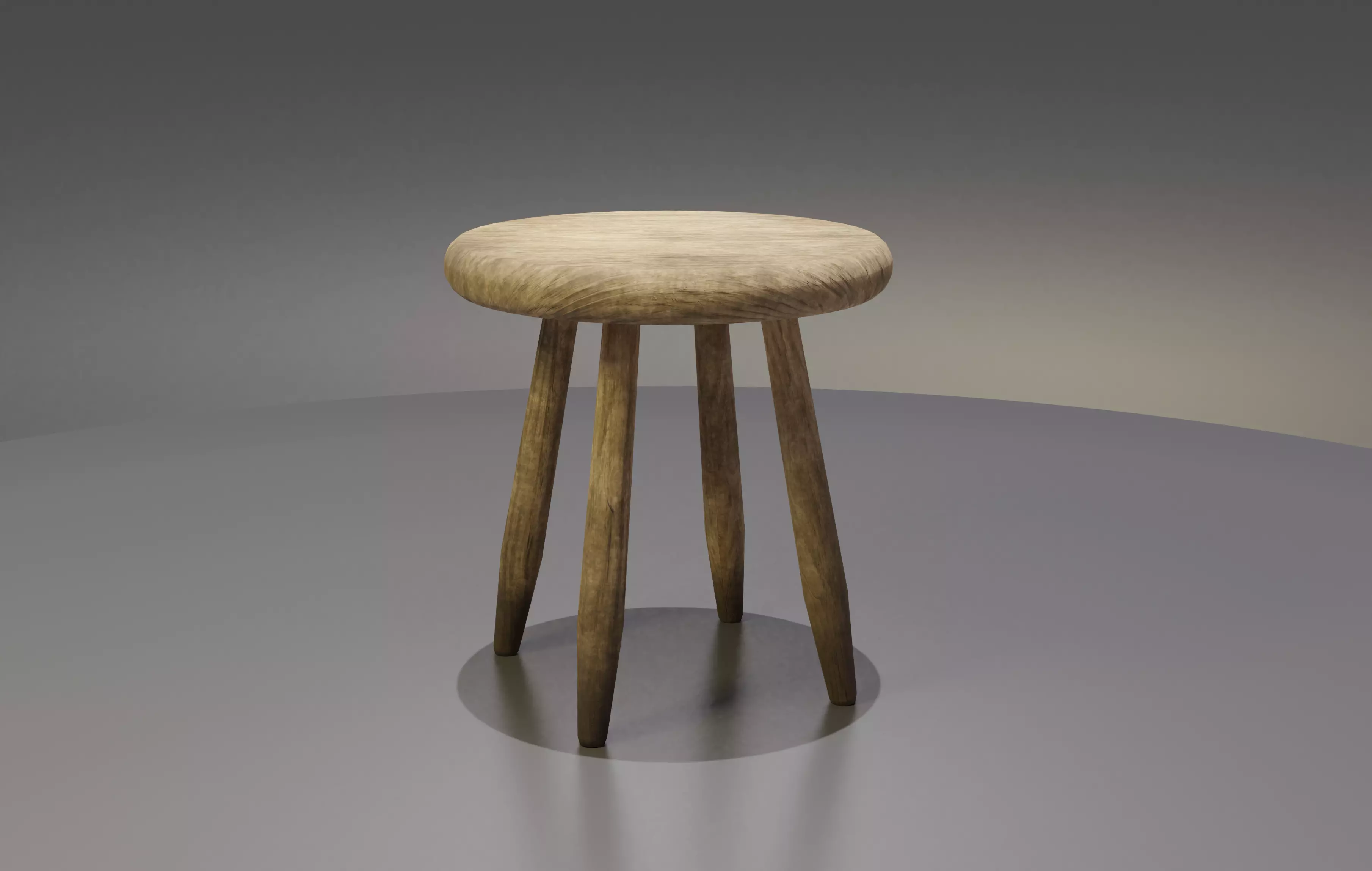 Rustic Wooden Milk Stool Low-poly 3D model_0