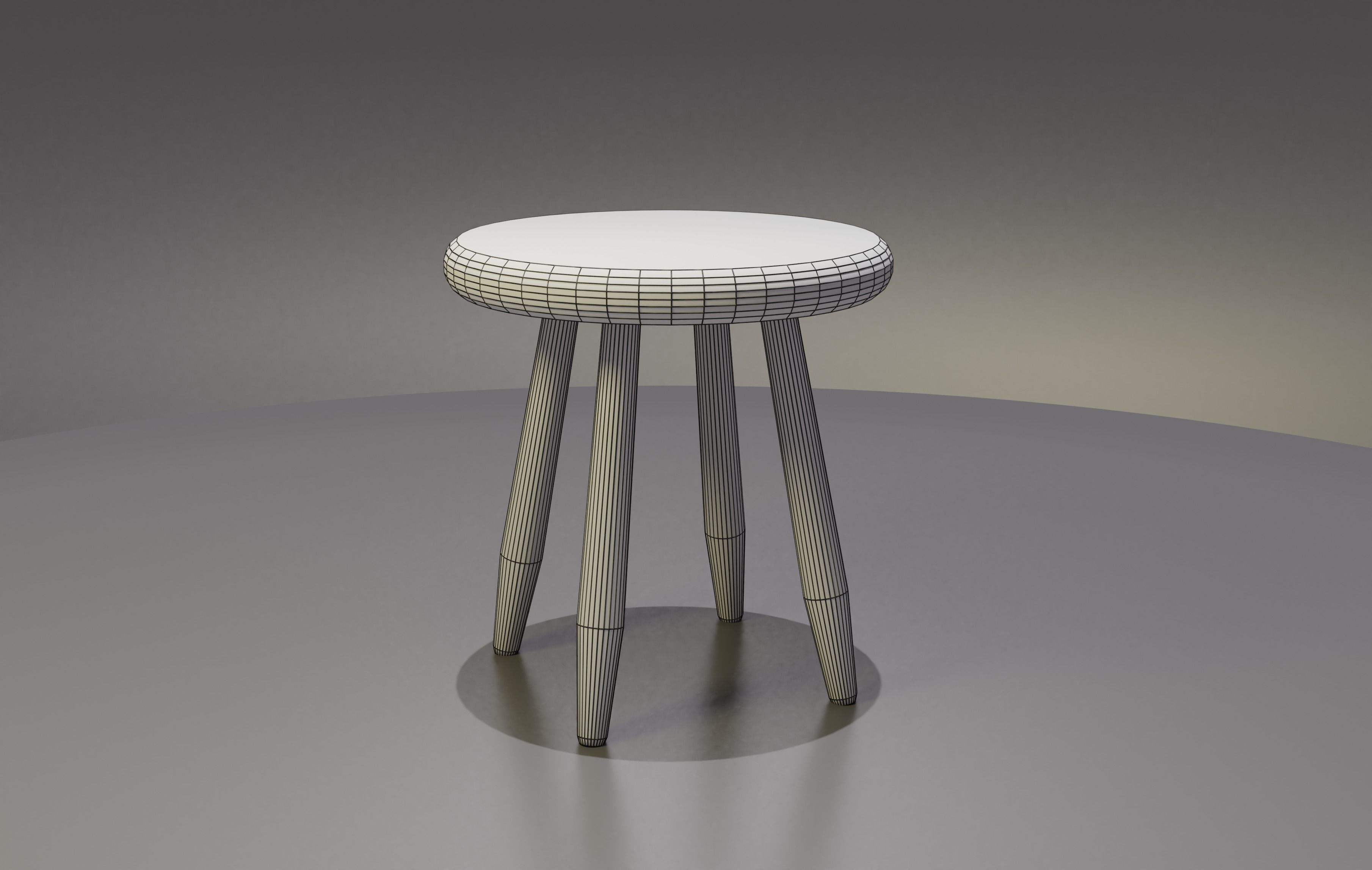 Rustic Wooden Milk Stool Low-poly 3D model_8